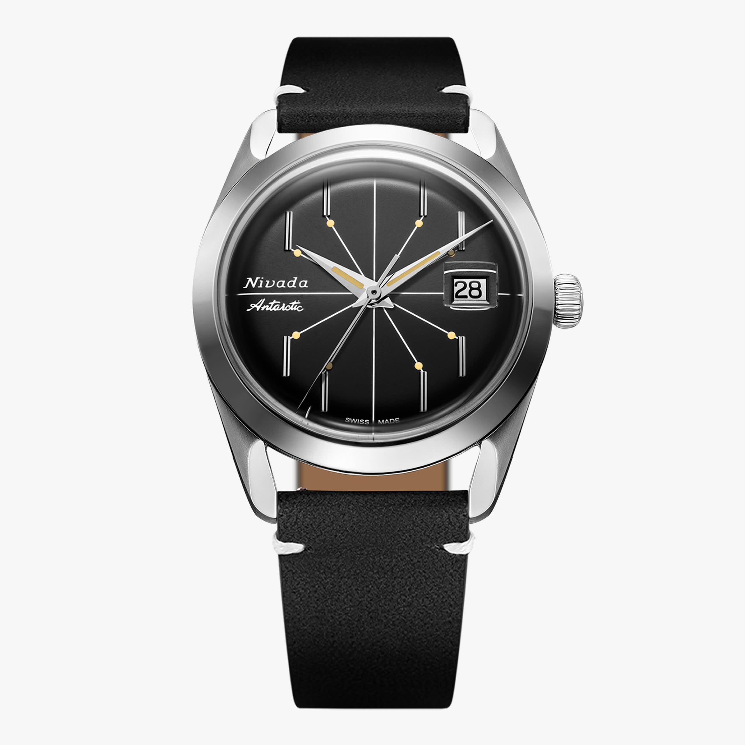 Nivada Antarctic Spider Black - 35mm - Black leather White Stitching