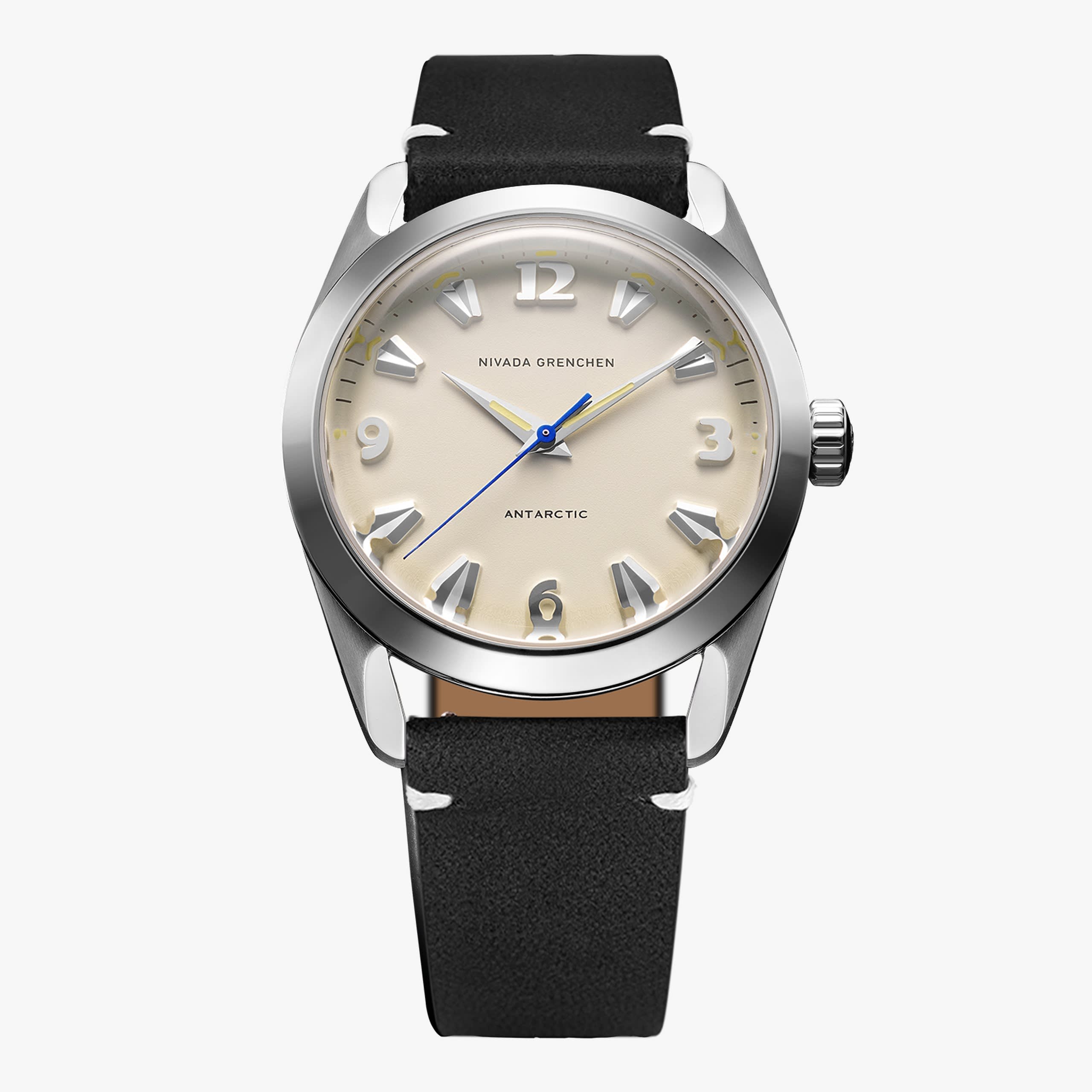 Nivada Antarctic Eggshell Beige Luminova - 35mm - Black Leather White Stitching
