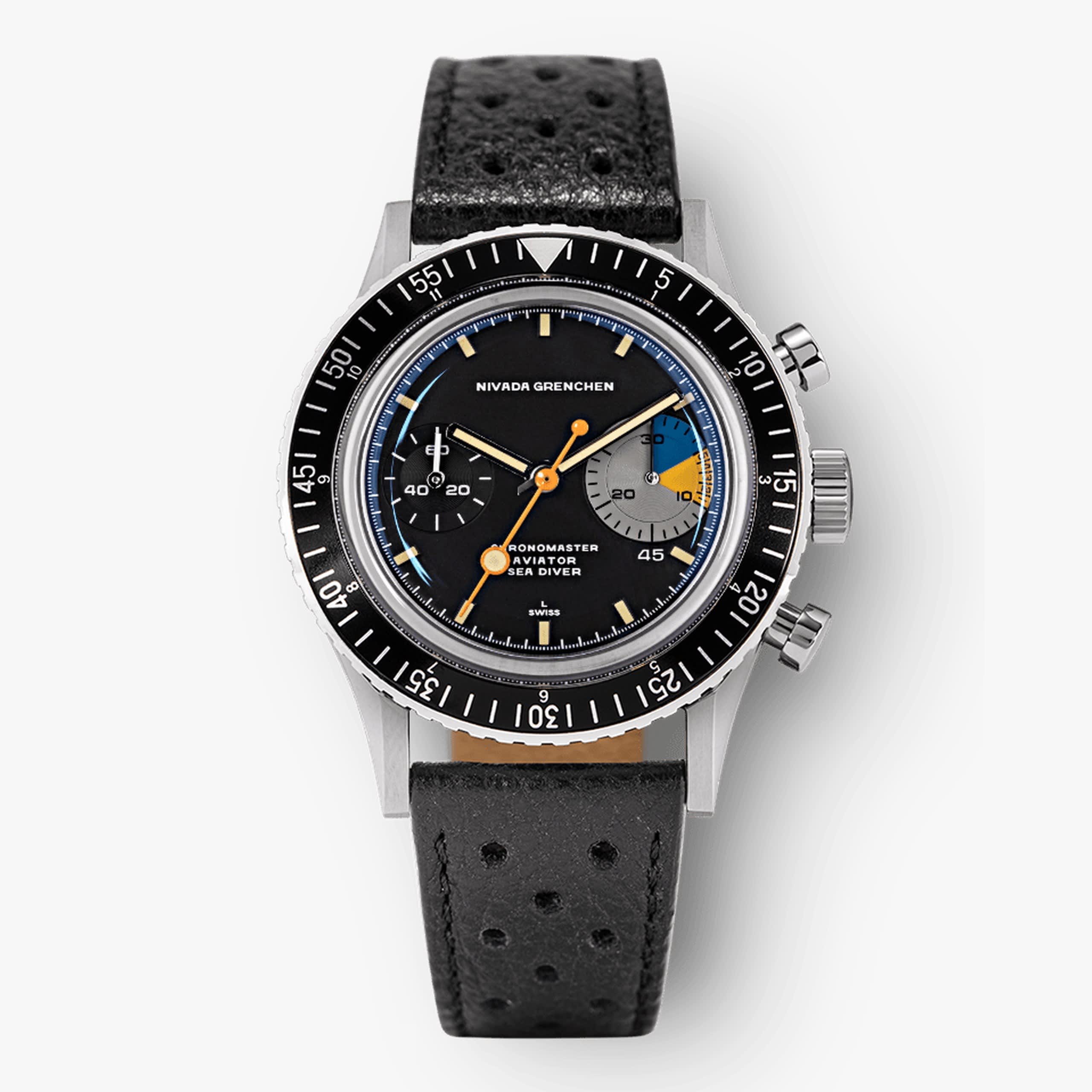 Nivada Chronomaster Valjoux 23 Big Eye - Black Racing Strap