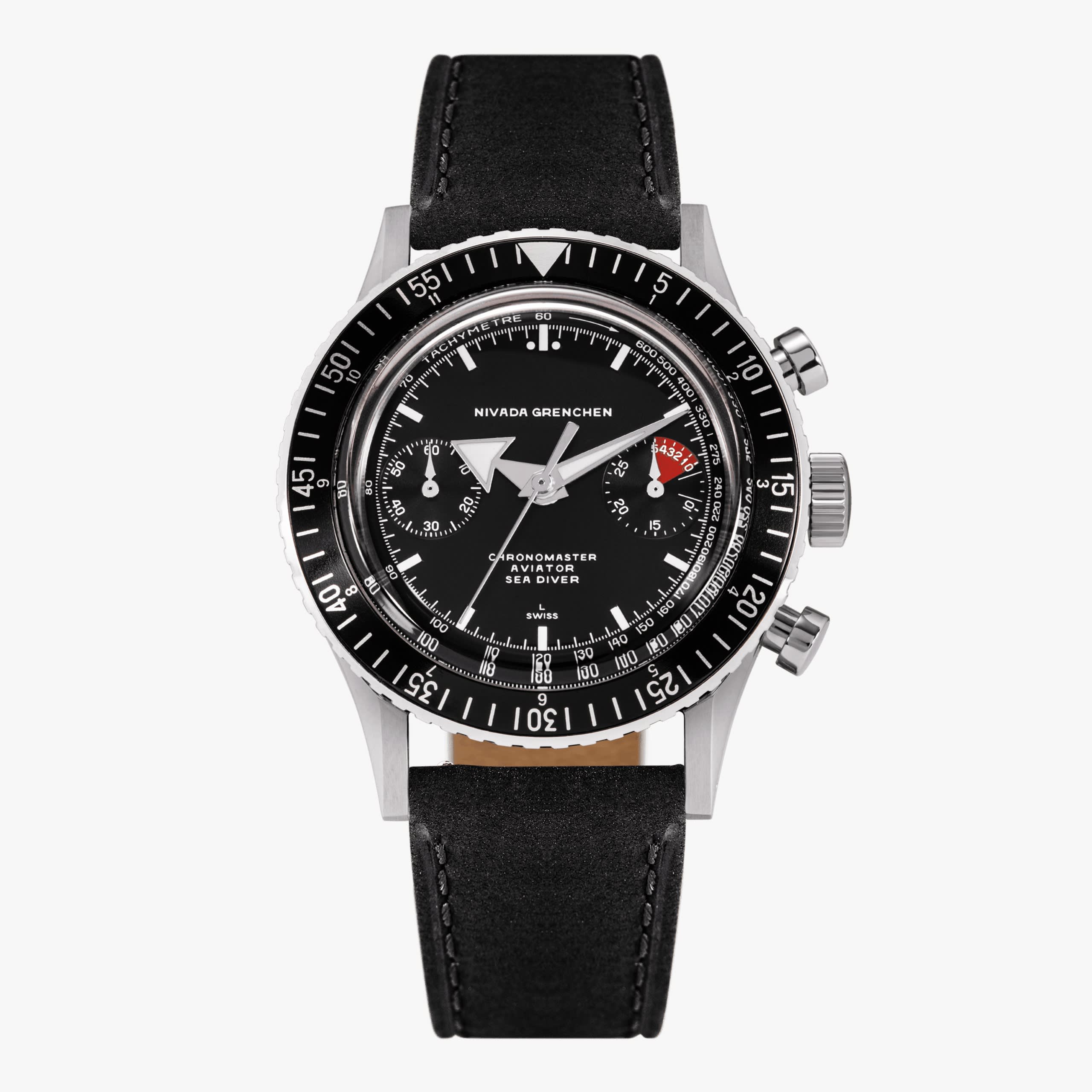 Nivada White Broad Arrow INTER.BEZEL 38mm - Manual - Black leather