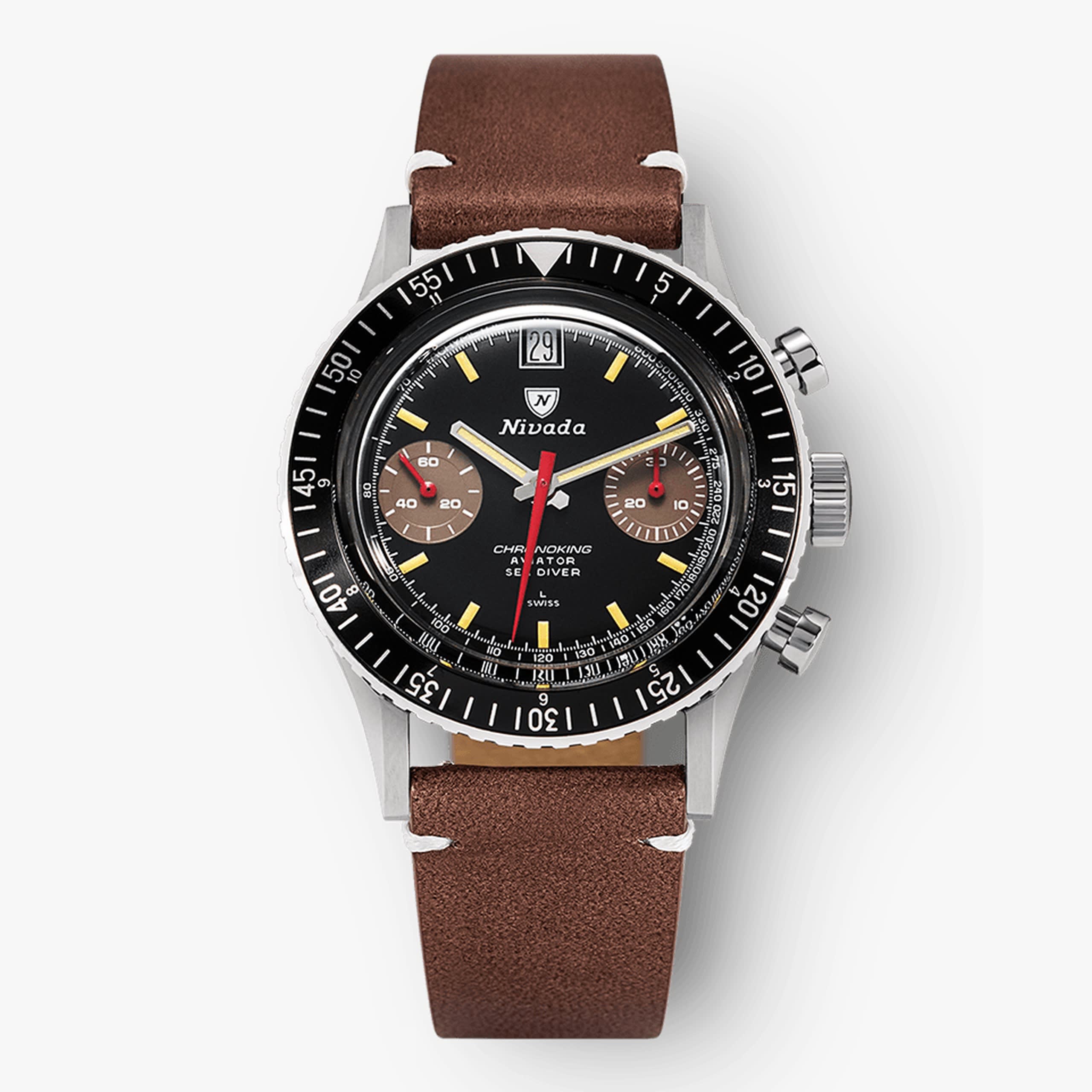 Nivada Chronoking - Manual - Brown Leather White Stitching