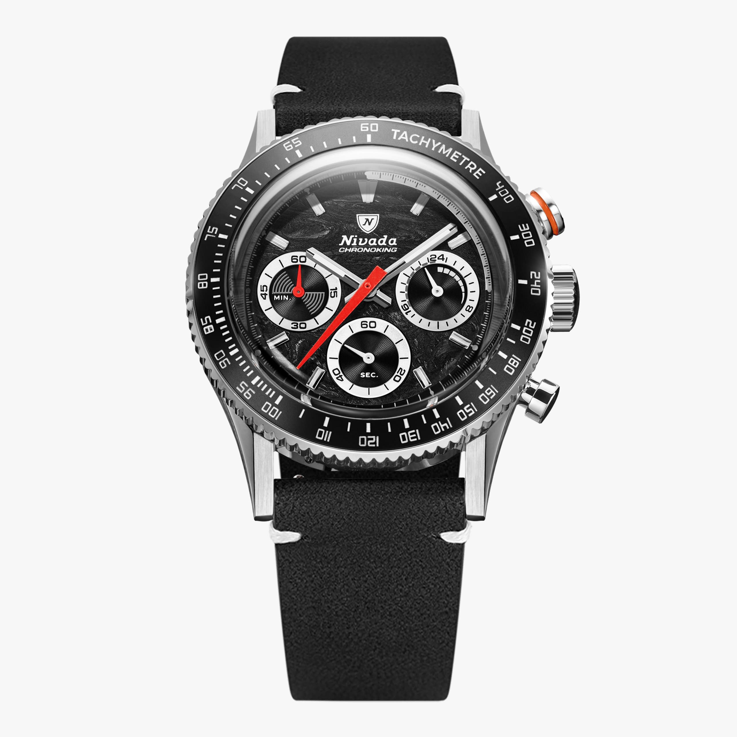 Nivada Chronoking Mecaquartz Racing Black - Black leather white stitching