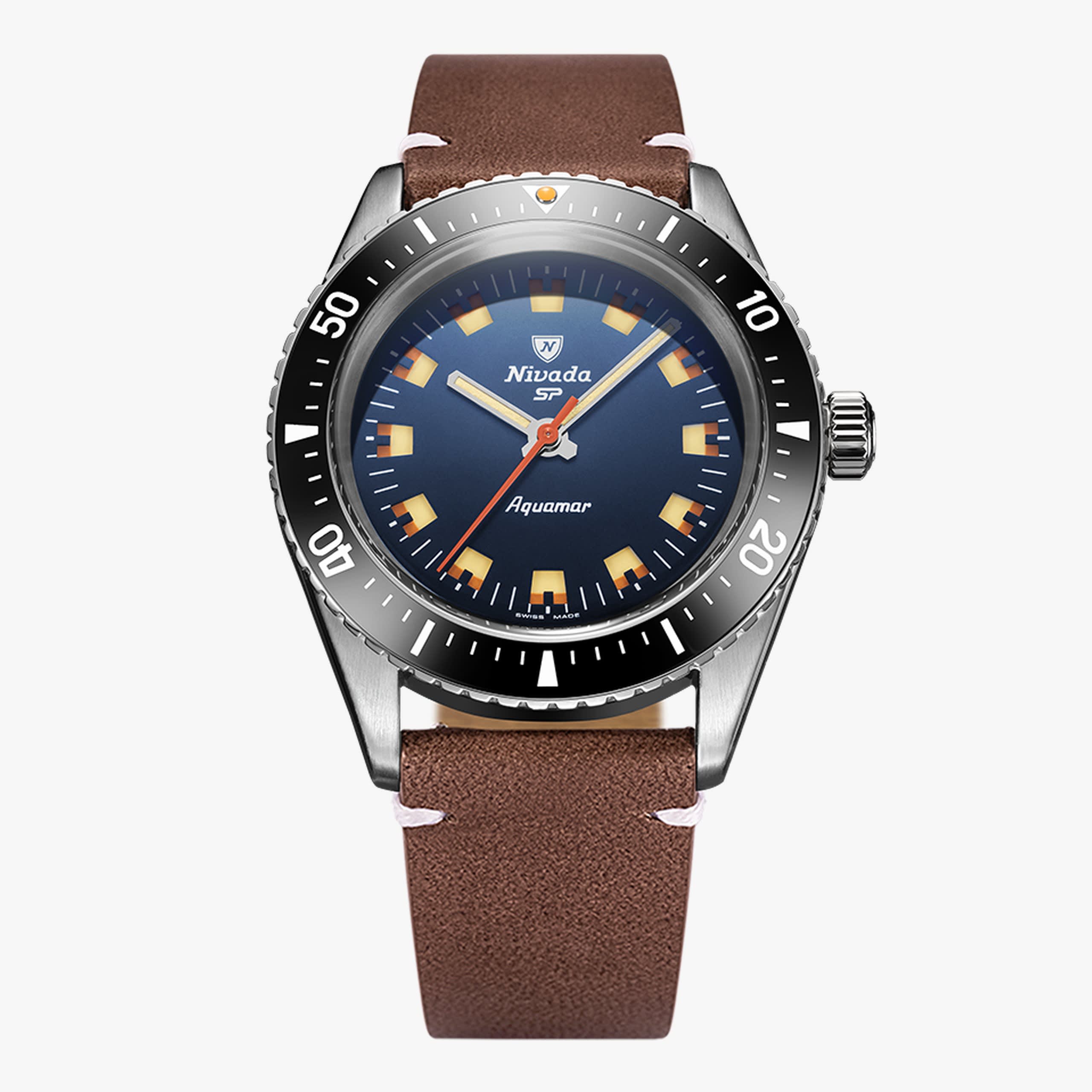 Nivada Aquamar Blue - Brown Leather White Stitching