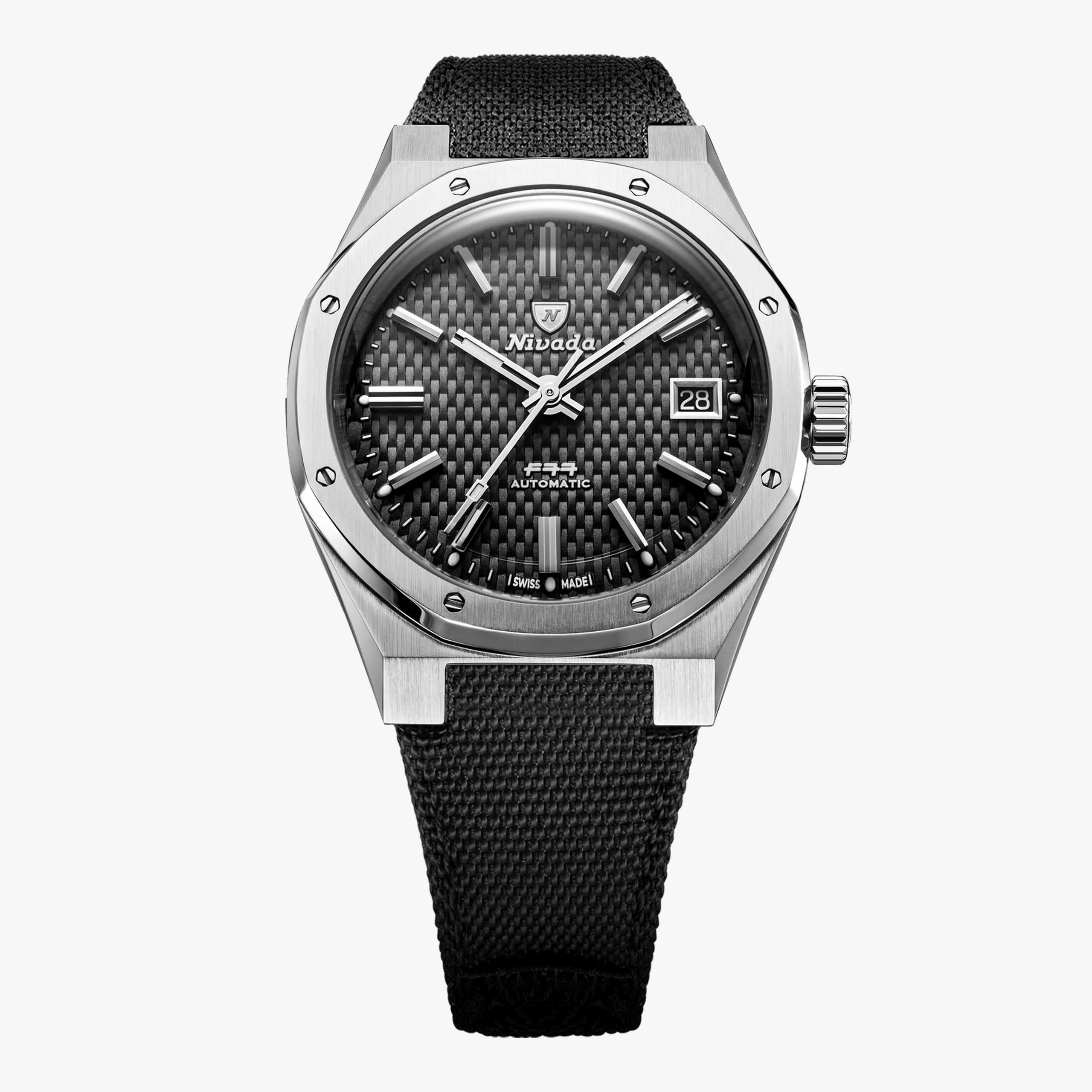 Nivada F77 Sst Black Beige Lume MK2 - 38mm - Canvas Velcro Strap / With Date