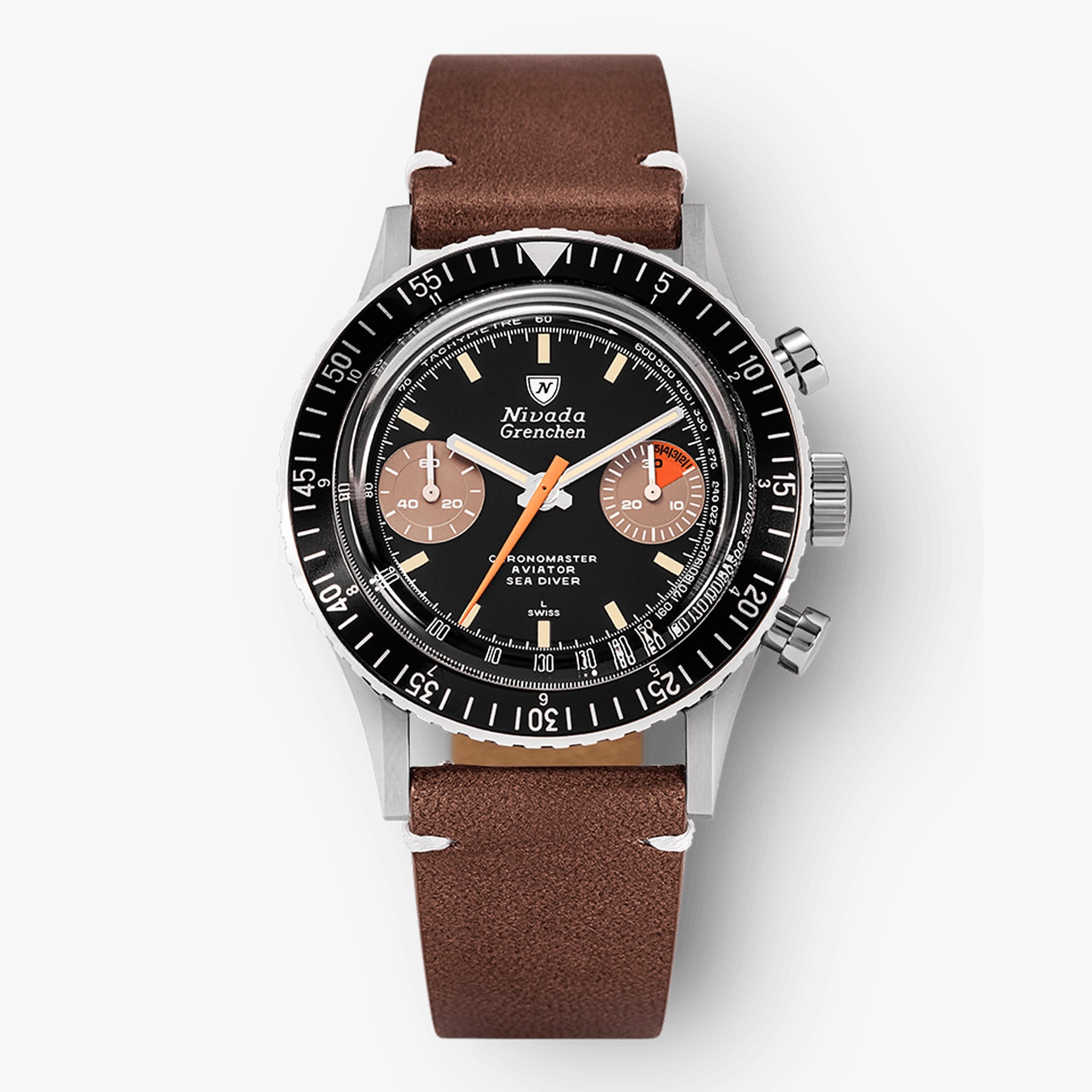Nivada Orange Boy INTER.BEZEL - Manual - Brown leather White Stitching