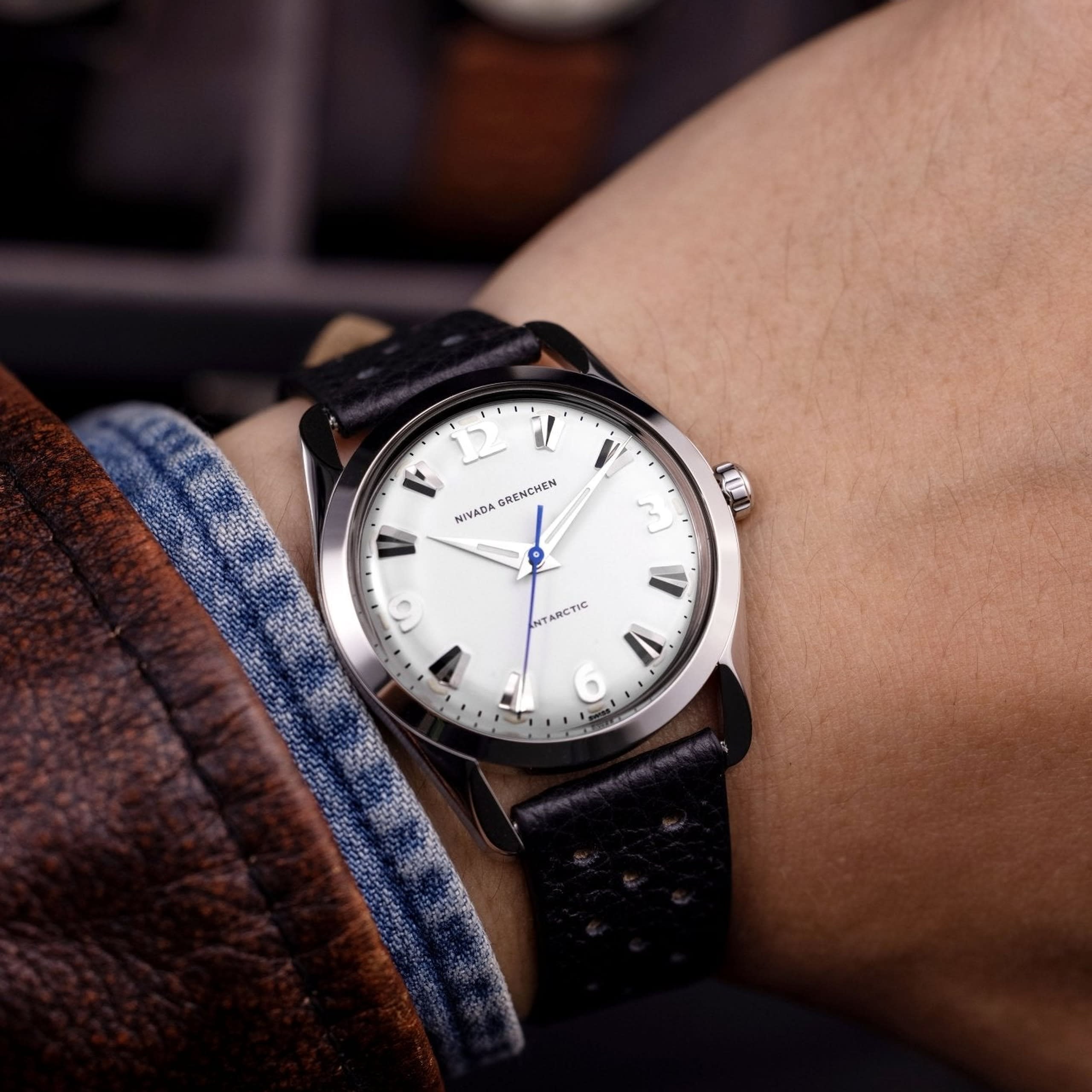 Nivada Antarctic White Luminova - 35mm - Brown Racing strap