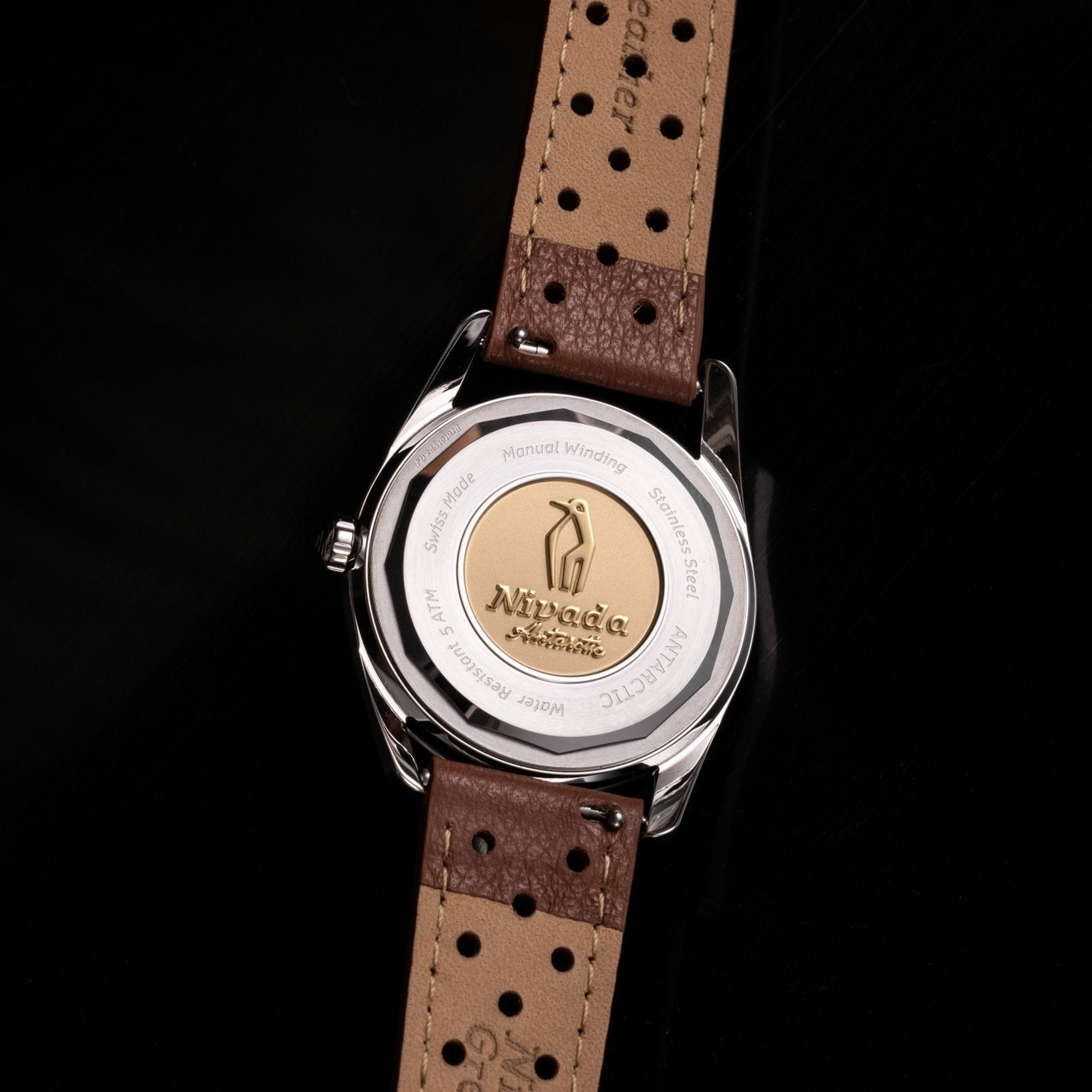 Nivada Antarctic White Luminova - 35mm - Brown Racing strap