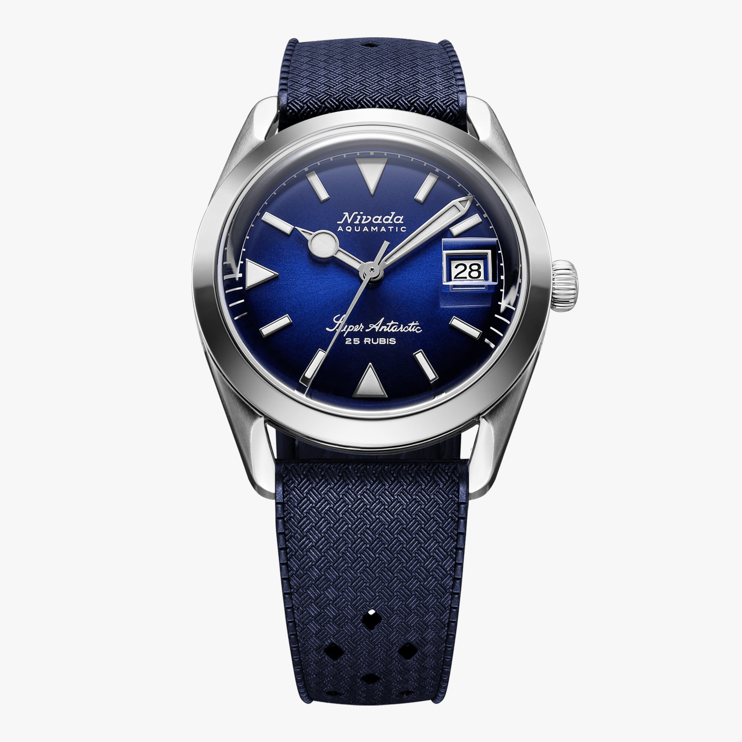 Nivada Super Antarctic Blue - 38mm - Rubber Tropic Dark Blue / With Date