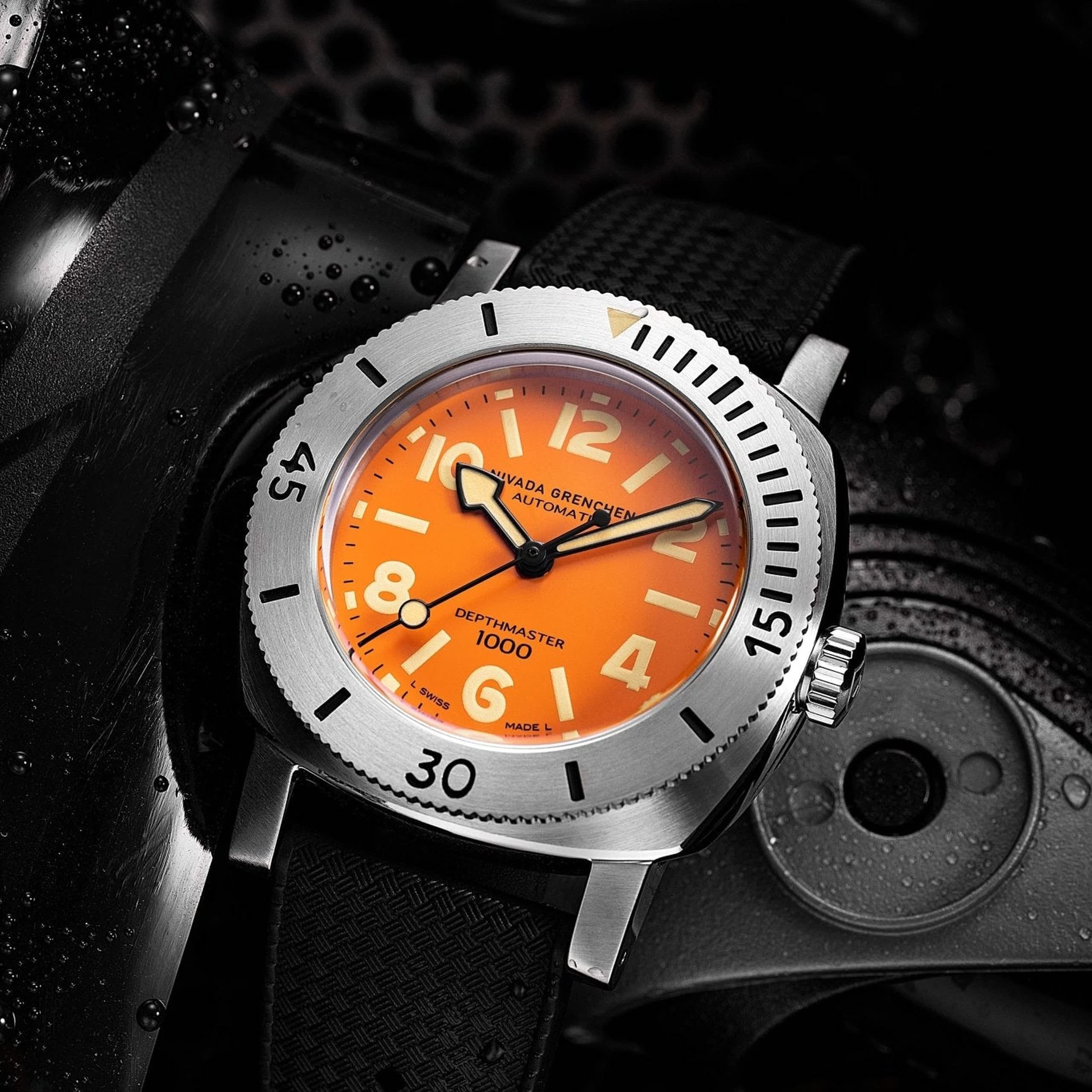 Nivada Orange Depthmaster - Black Leather