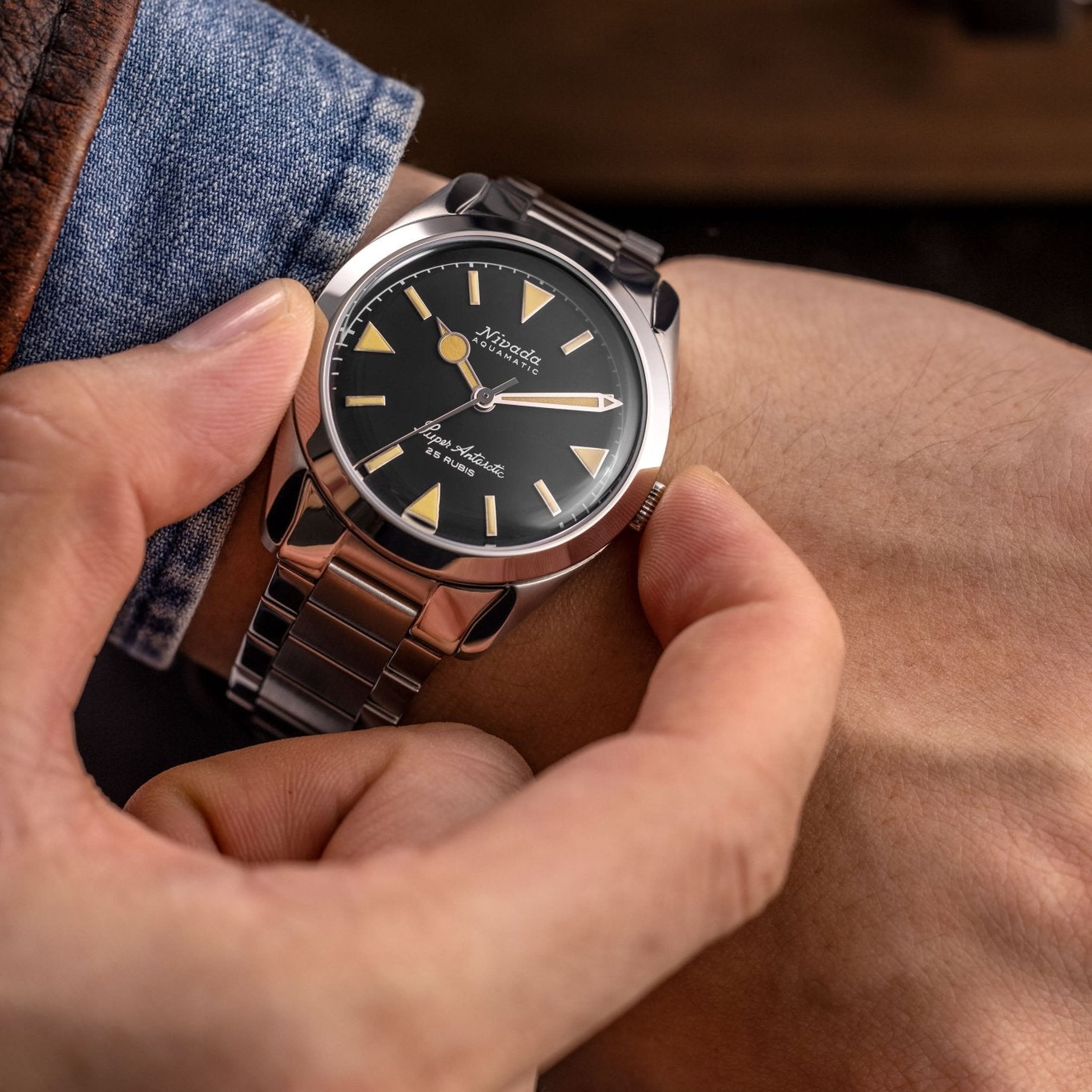 Nivada Super Antarctic Yellow - 38mm - Black Leather