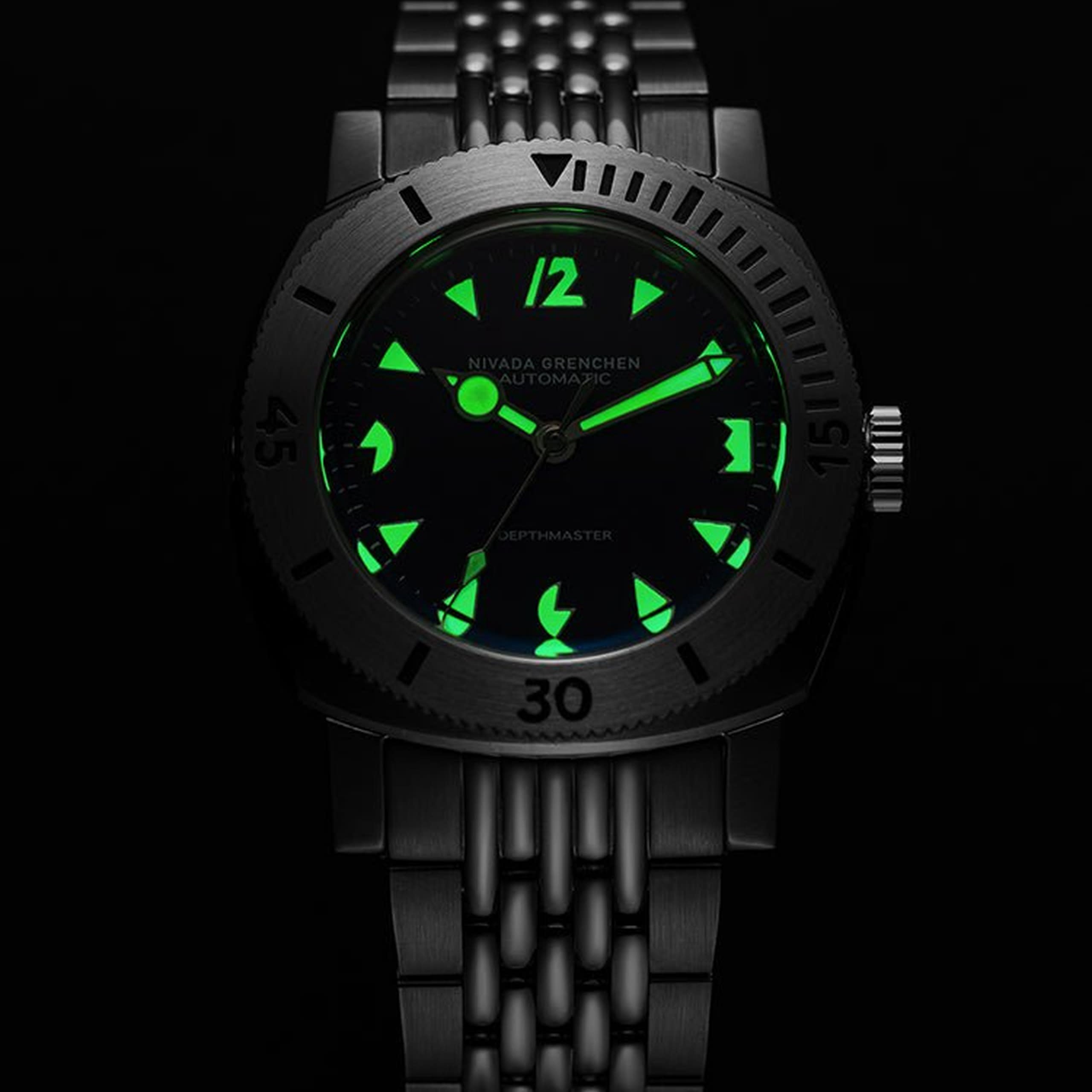 Nivada White Art Deco Depthmaster - Black Racing Strap