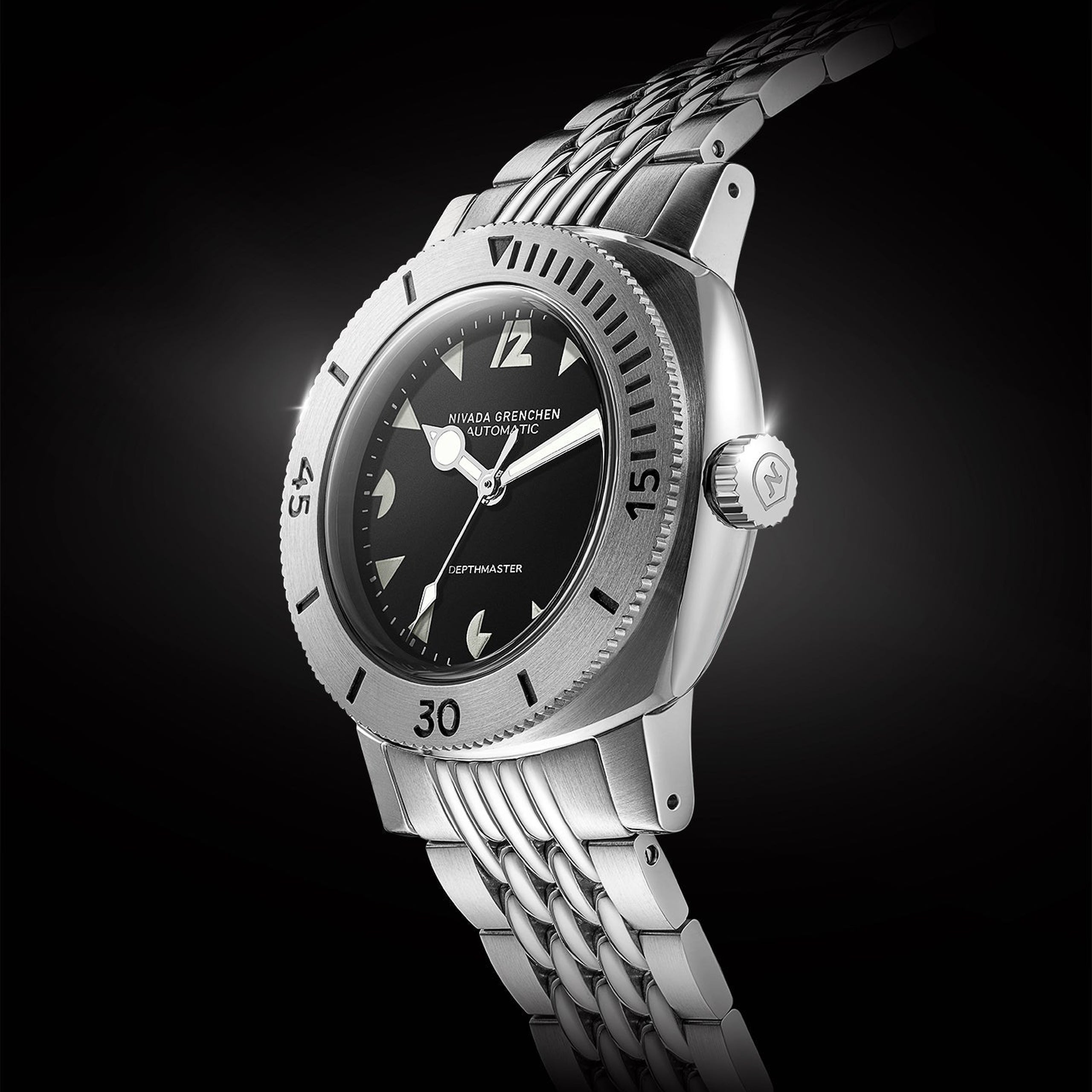 Nivada White Art Deco Depthmaster - Black Racing Strap