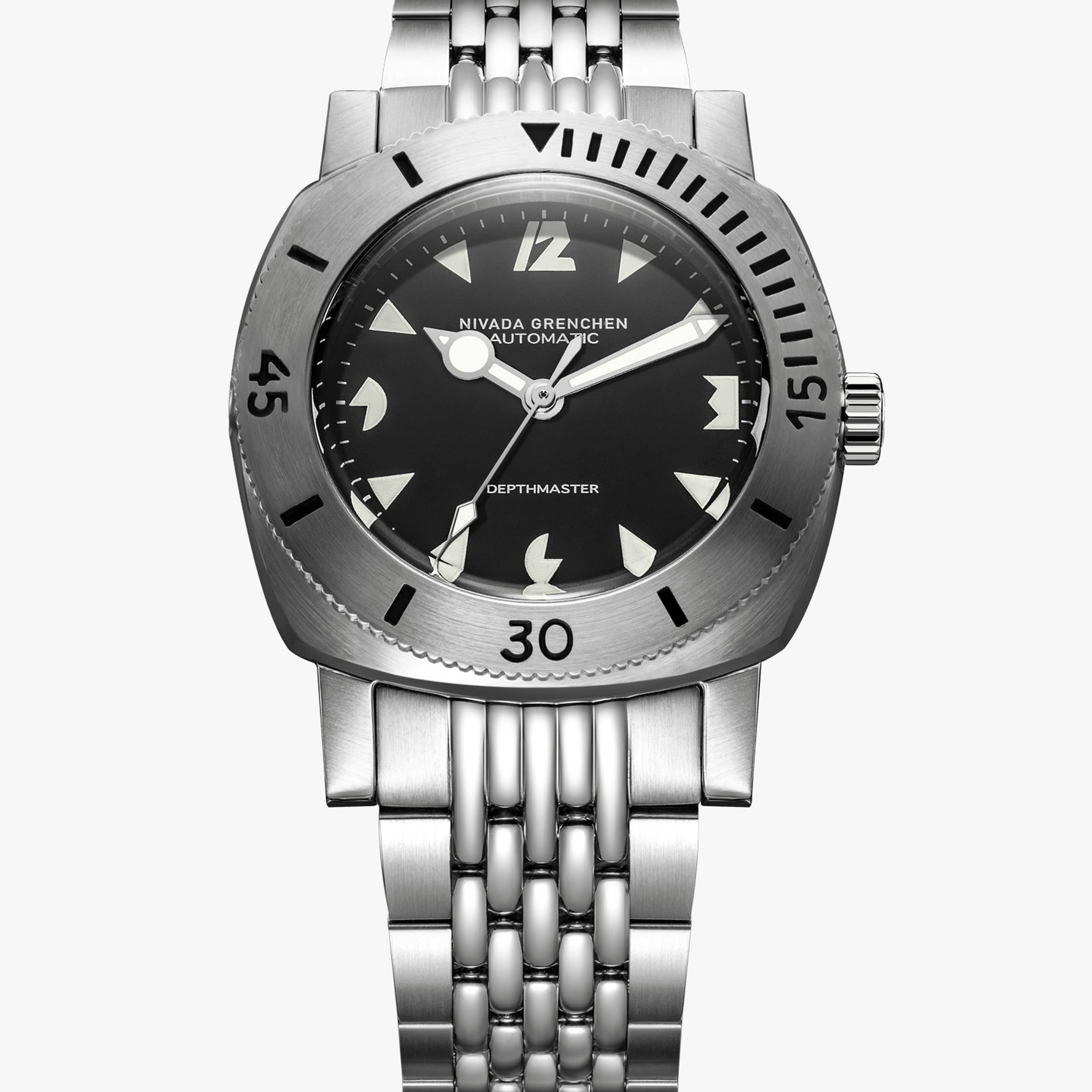 Nivada White Art Deco Depthmaster - Black Racing Strap