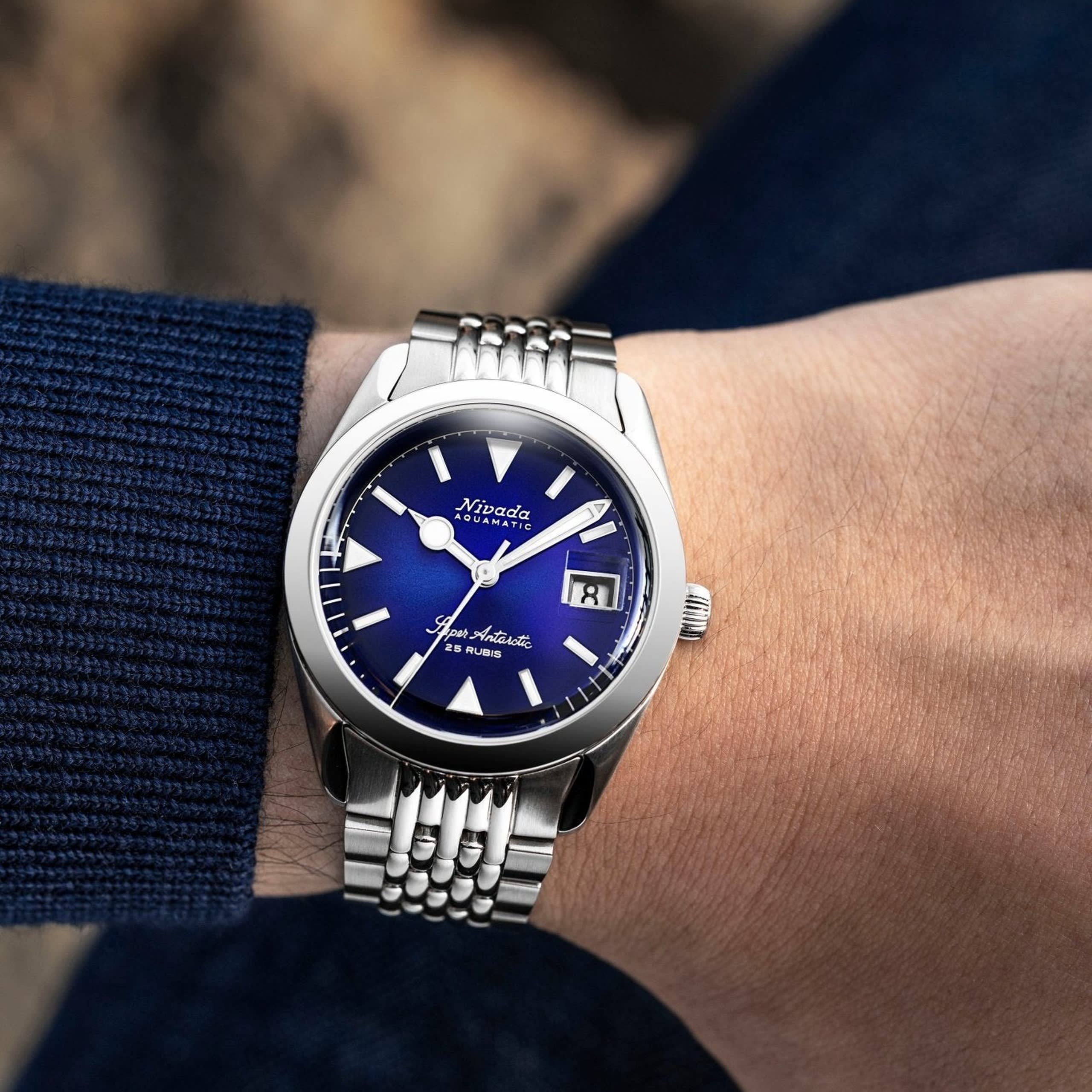 Nivada Super Antarctic Blue - 38mm - Rubber Tropic Dark Blue / With Date