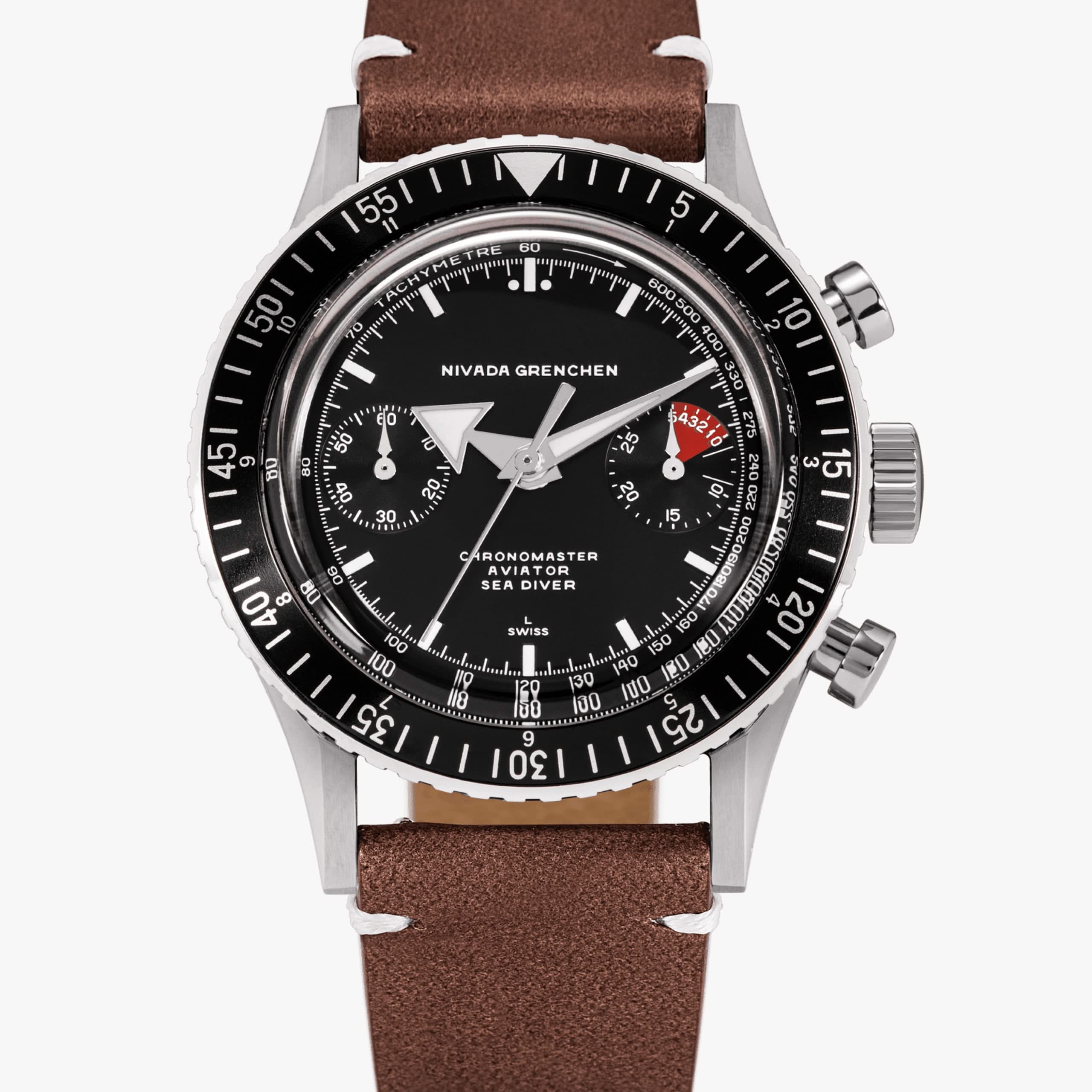 Nivada White Broad Arrow INTER.BEZEL 38mm - Manual - Black leather
