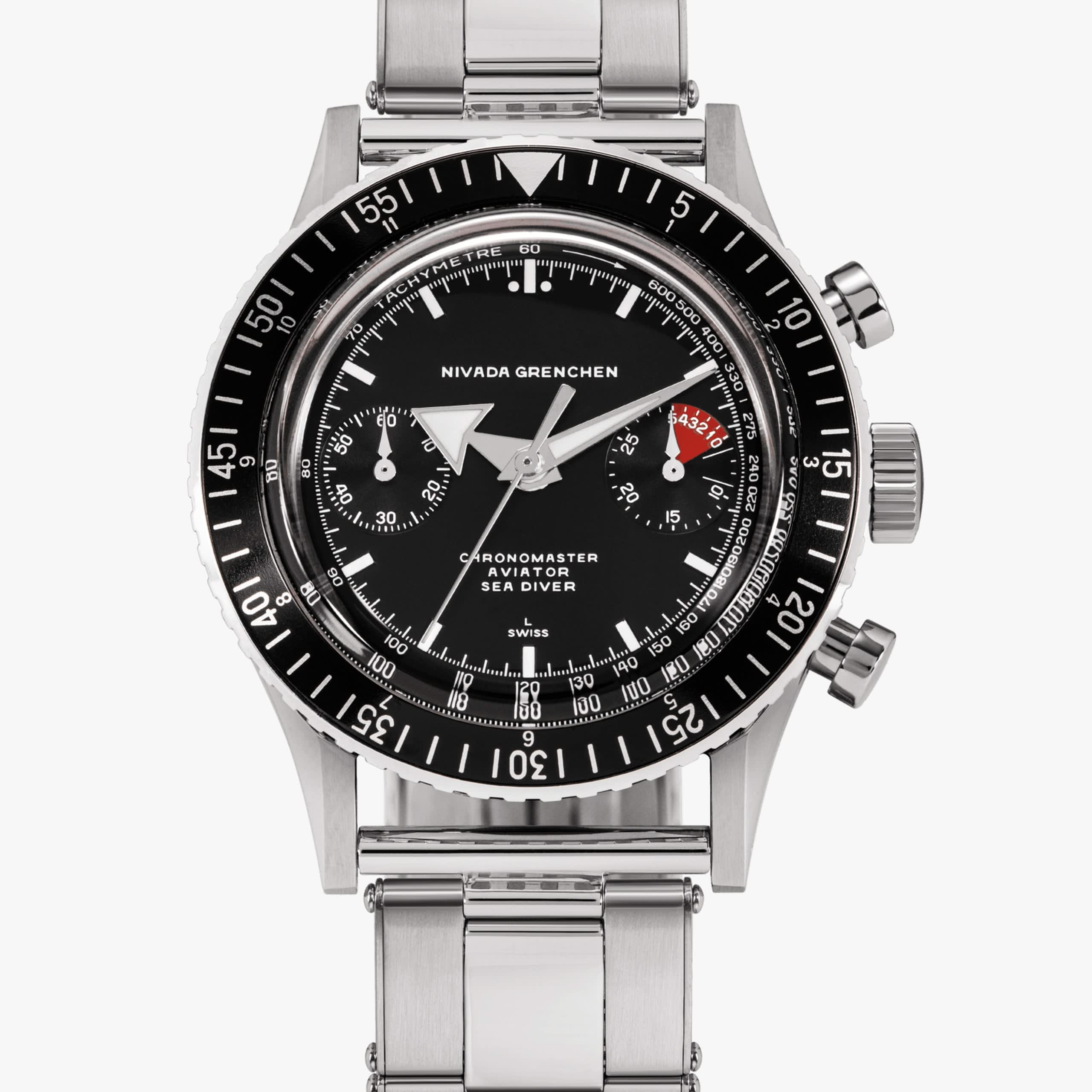 Nivada White Broad Arrow INTER.BEZEL 38mm - Manual - Black leather