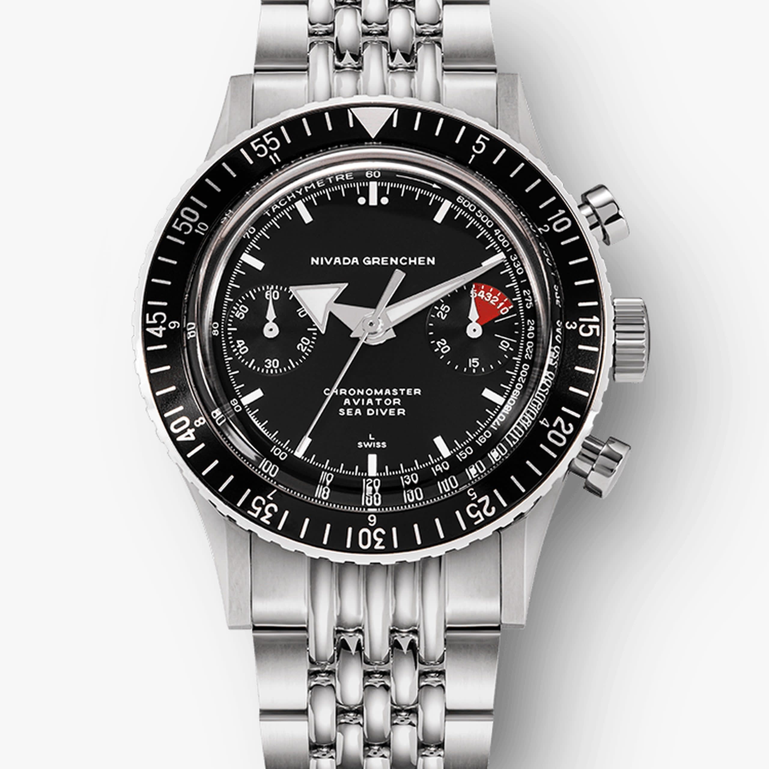 Nivada White Broad Arrow INTER.BEZEL 38mm - Manual - Black leather