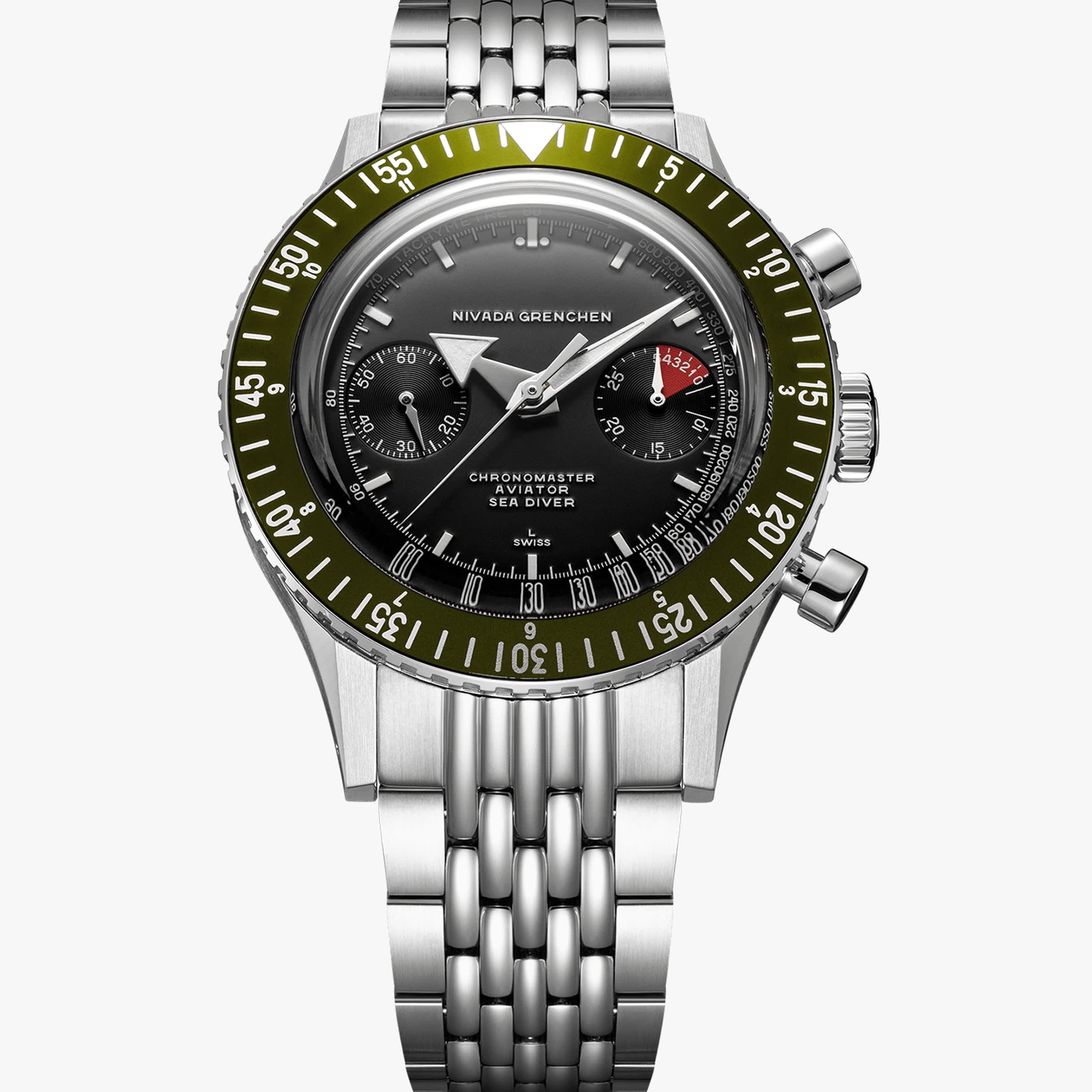Nivada White Broad Arrow INTER.BEZEL 38mm - Manual - Black leather