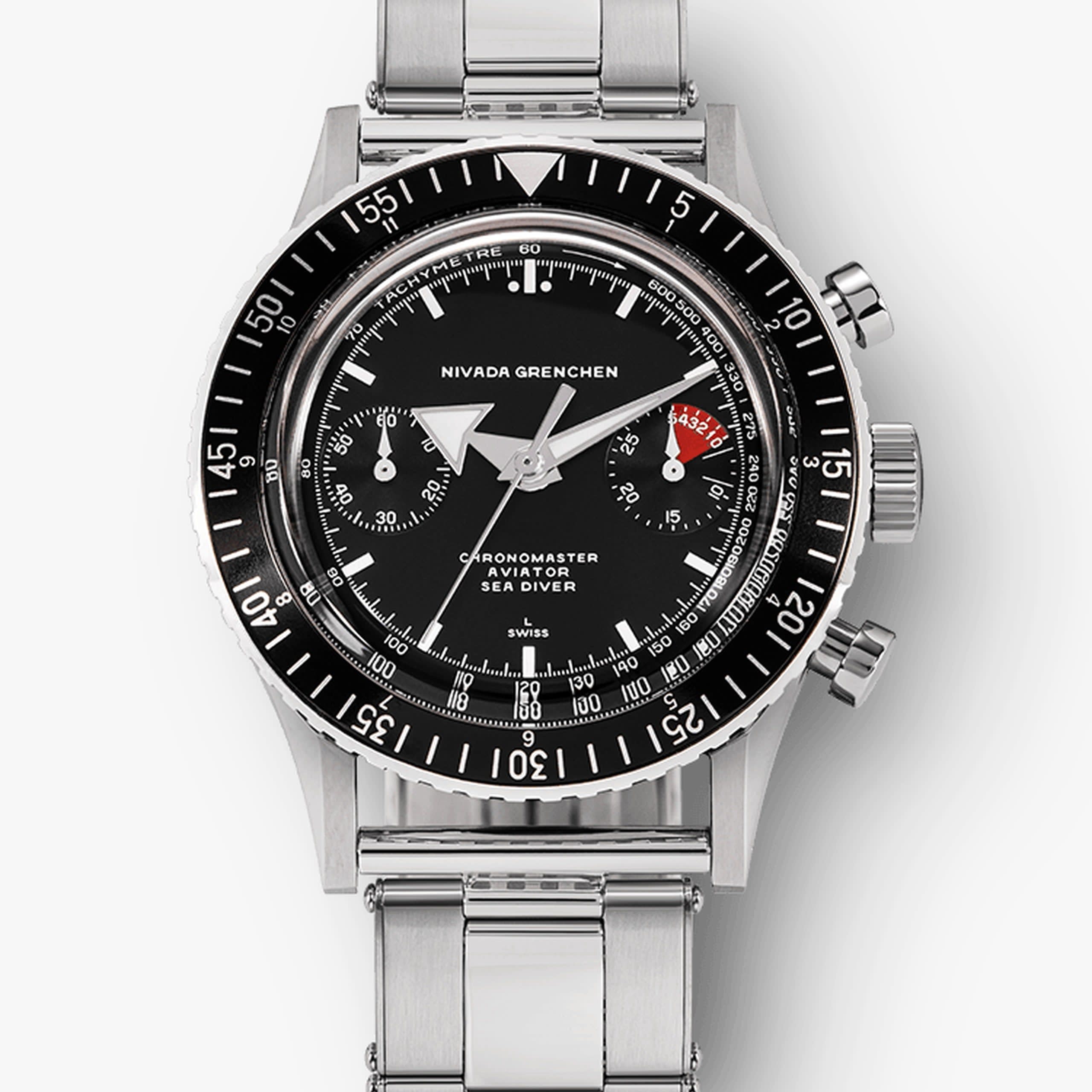 Nivada White Broad Arrow INTER.BEZEL 38mm - Manual - Black leather