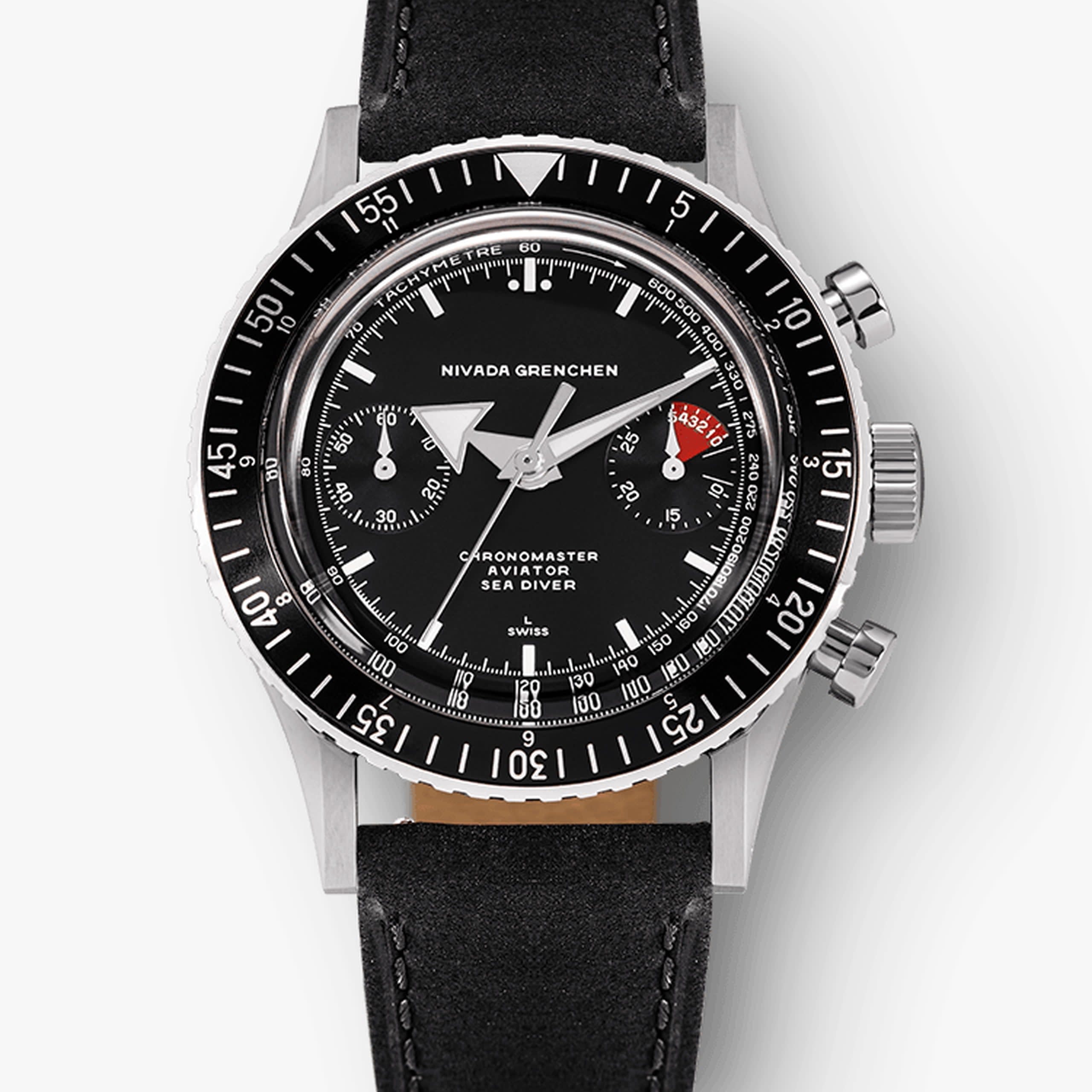 Nivada White Broad Arrow INTER.BEZEL 38mm - Manual - Black leather