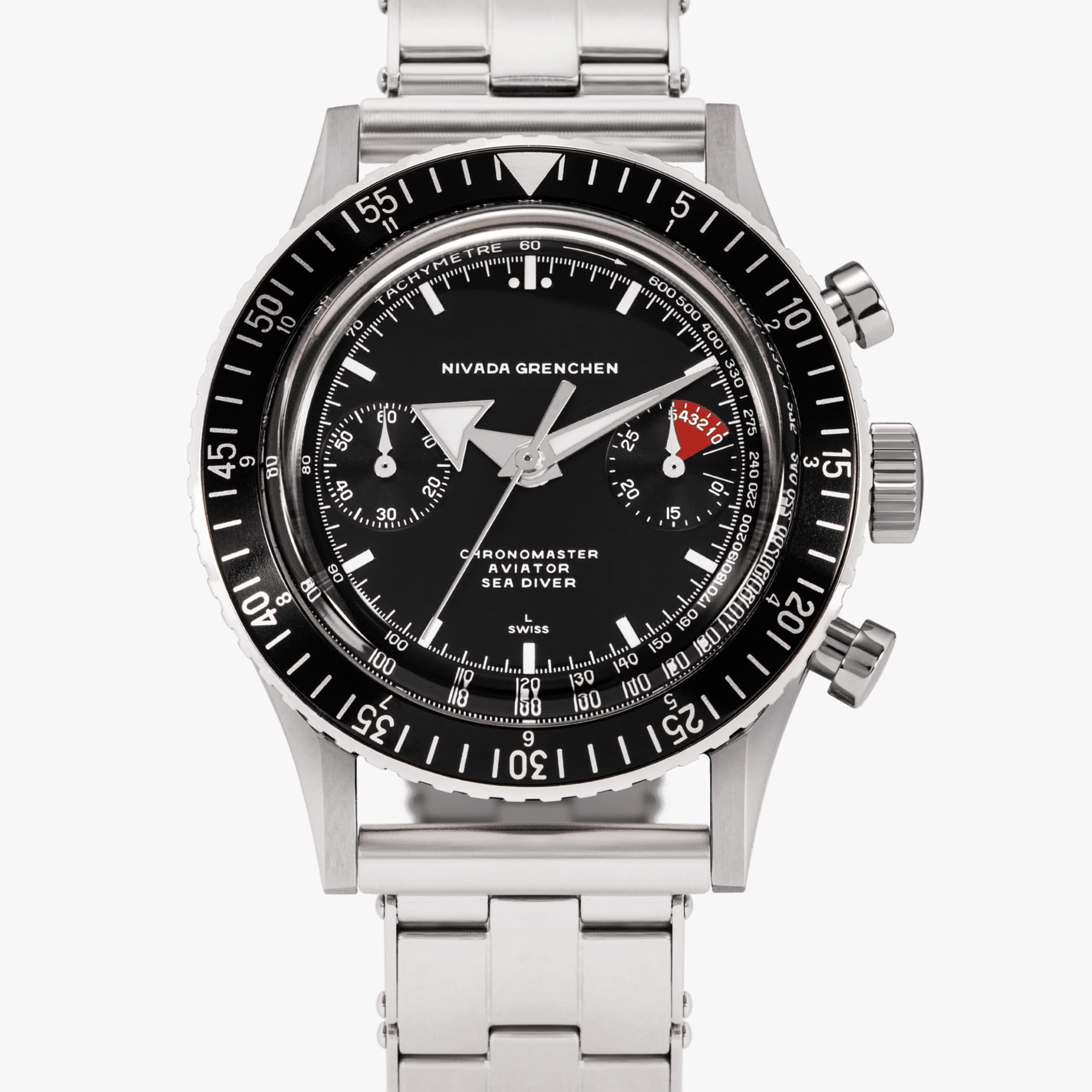 Nivada White Broad Arrow INTER.BEZEL 38mm - Manual - Black leather