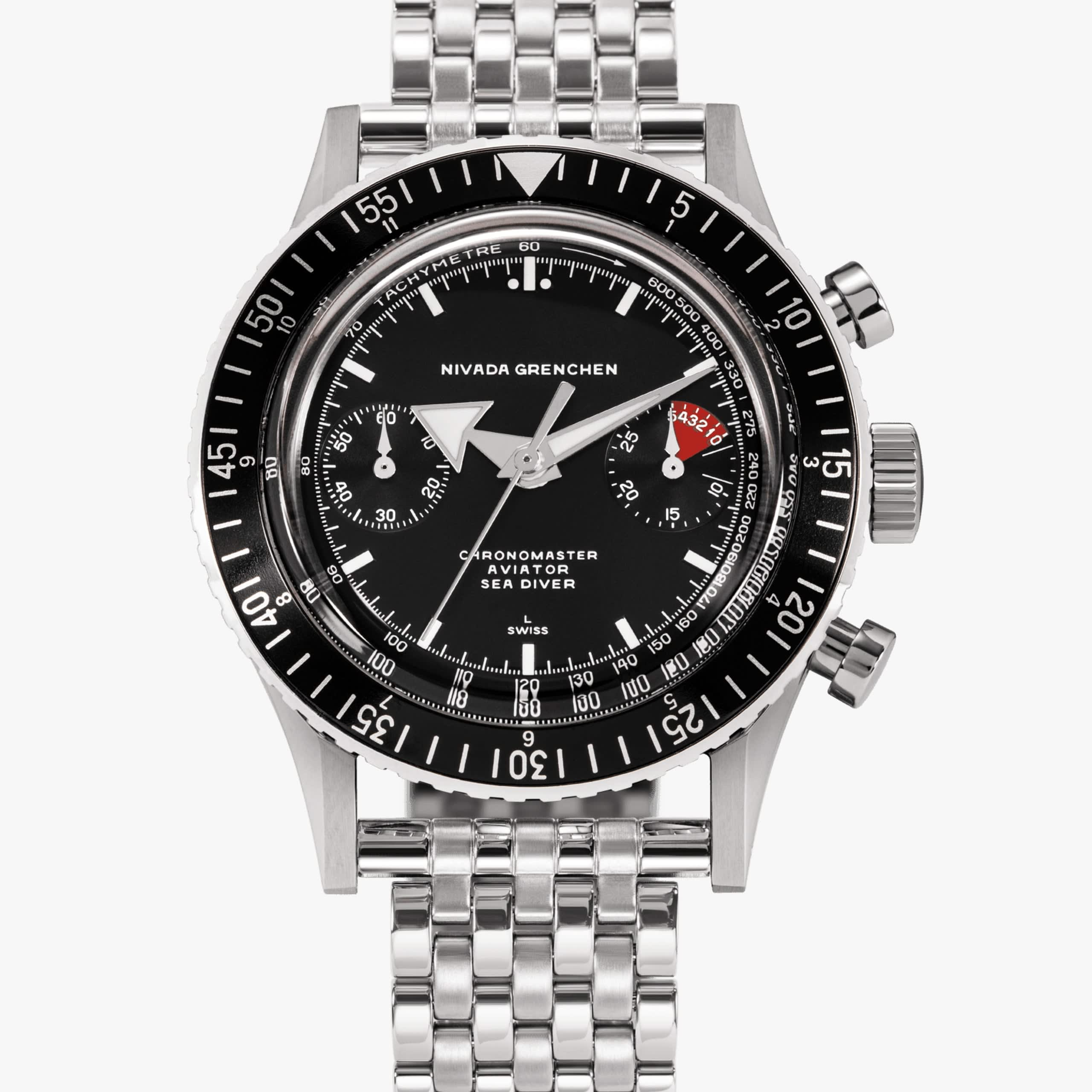 Nivada White Broad Arrow INTER.BEZEL 38mm - Manual - Black leather