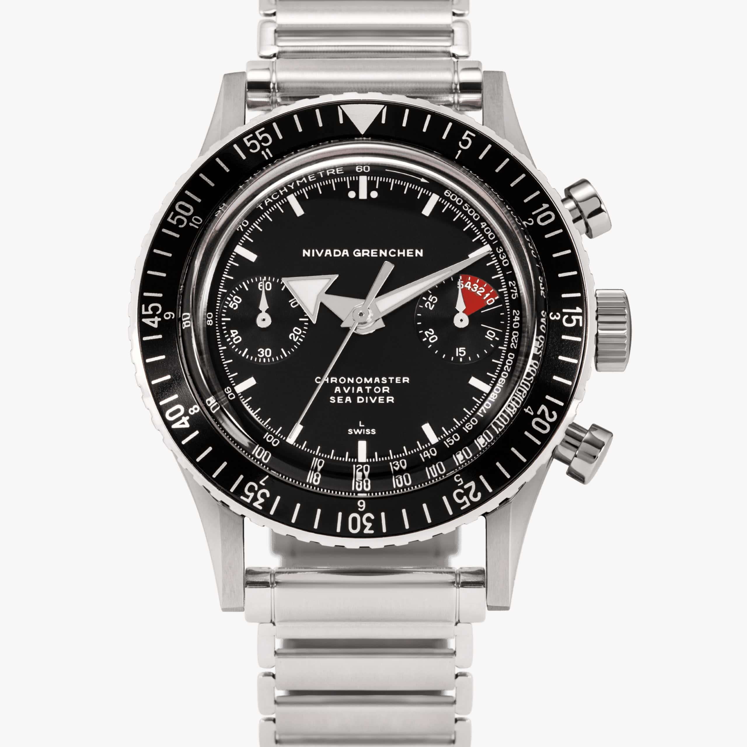 Nivada White Broad Arrow INTER.BEZEL 38mm - Manual - Black leather