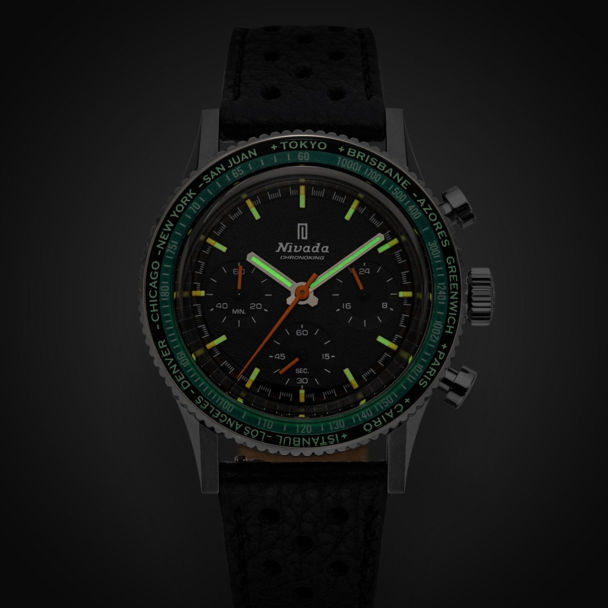 Nivada Chronoking Mecaquartz - INTER.BEZEL - Black Rubber Tropic / GMT