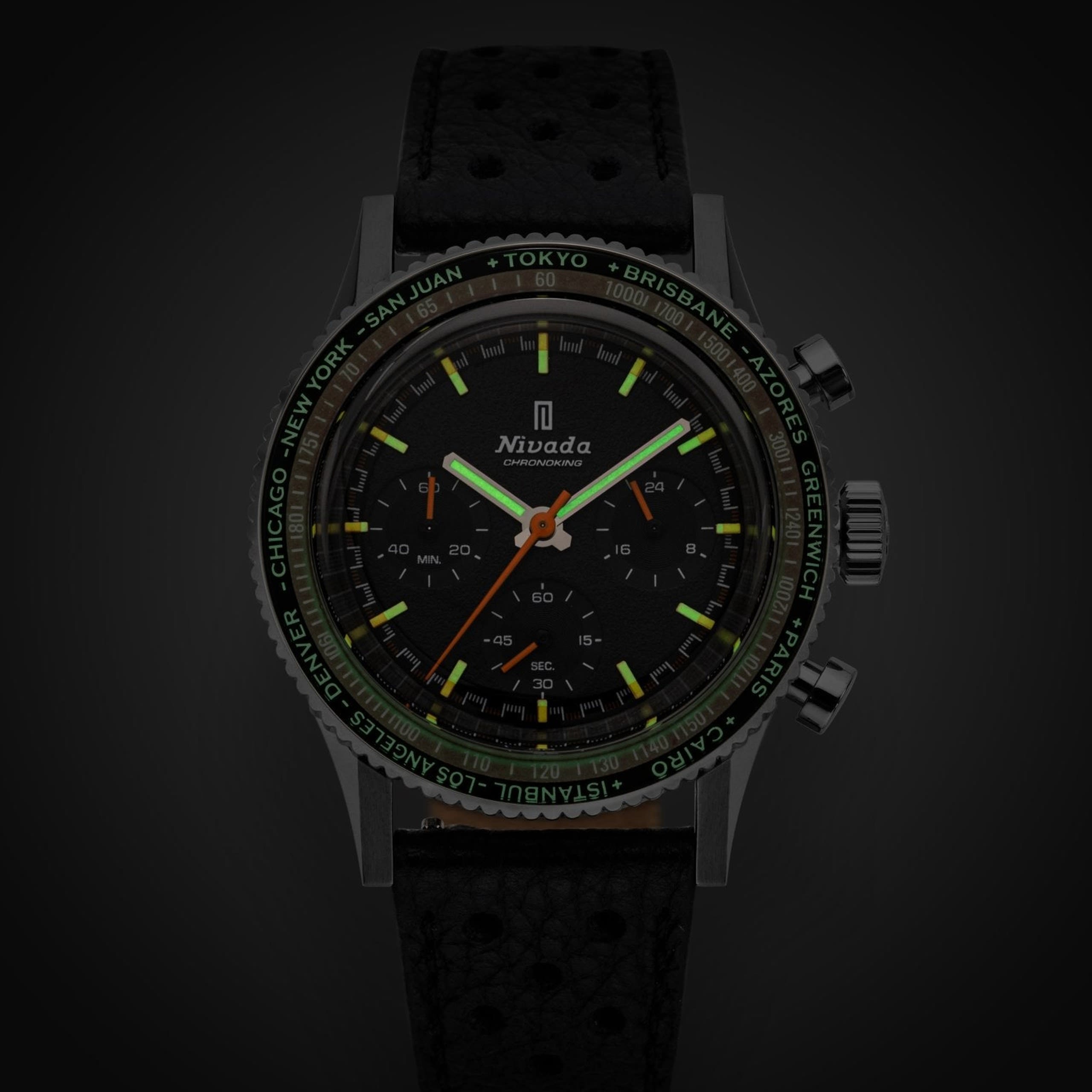 Nivada Chronoking Mecaquartz - INTER.BEZEL - Black Rubber Tropic / GMT