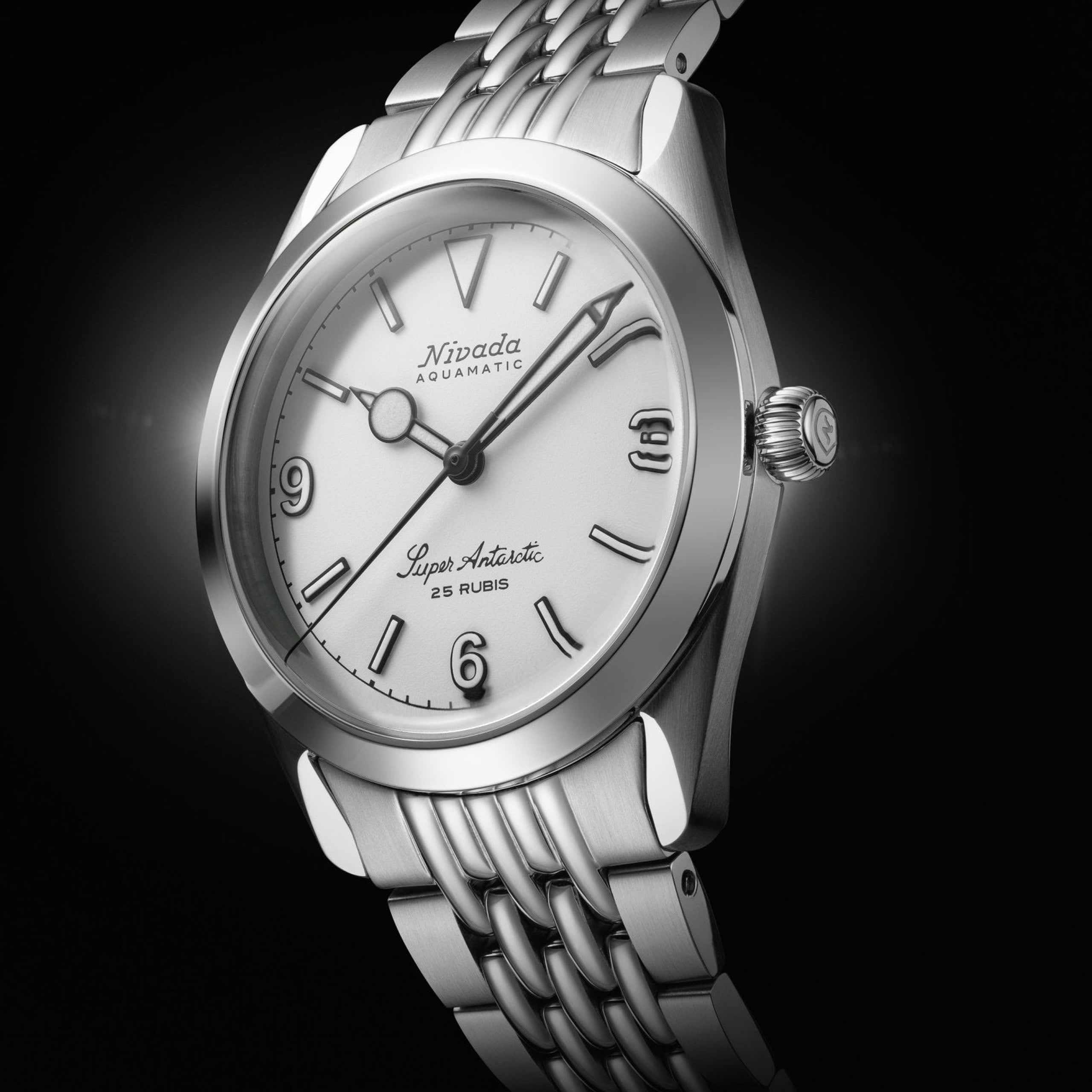 Nivada Super Antarctic White 3.6.9 - White Luminova - 38mm - Black Racing Strap