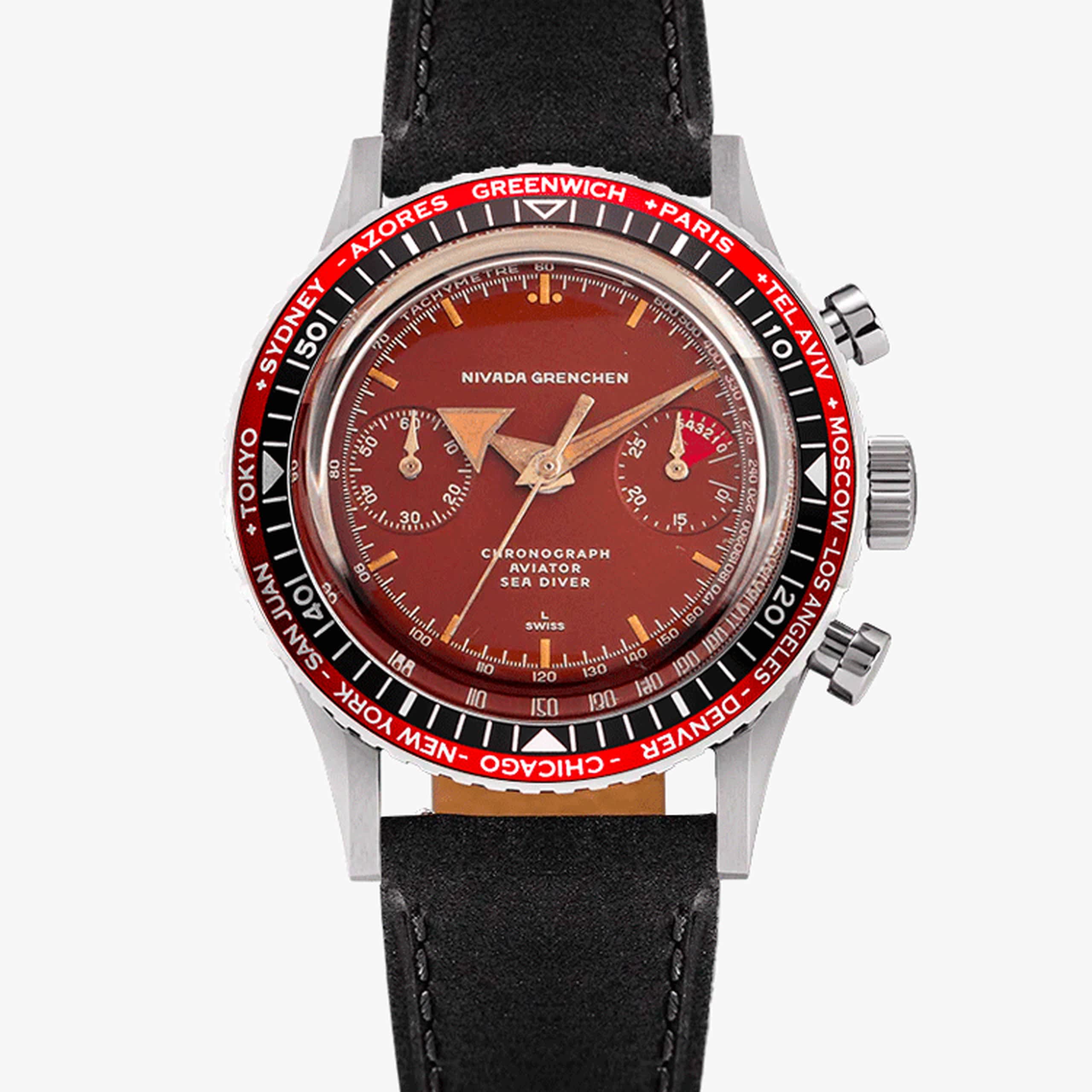Nivada Broad Arrow « Tropical Dial » INTER.BEZEL - Manual - Black leather