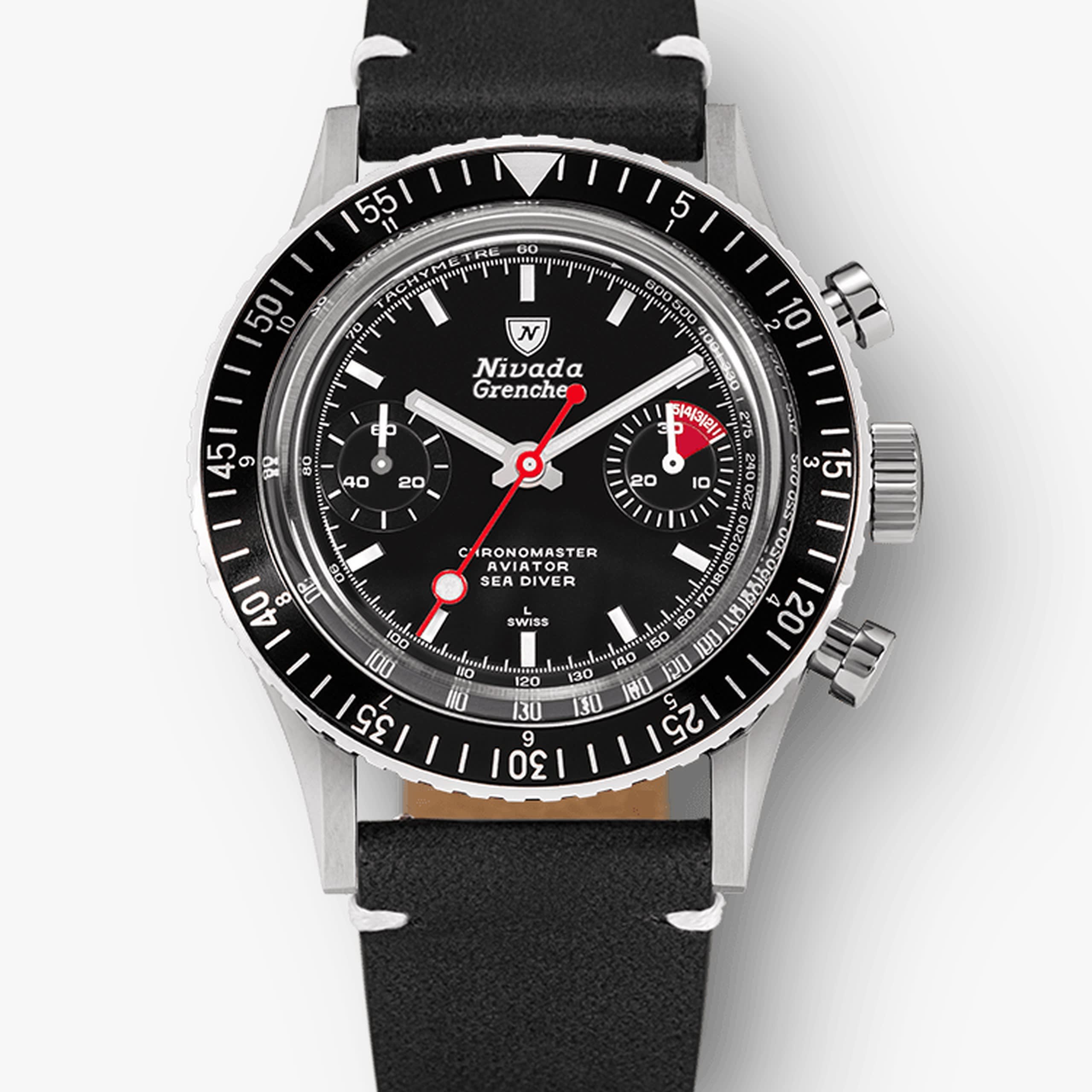 Nivada White Lollipop Manual INTER.BEZEL - Black leather