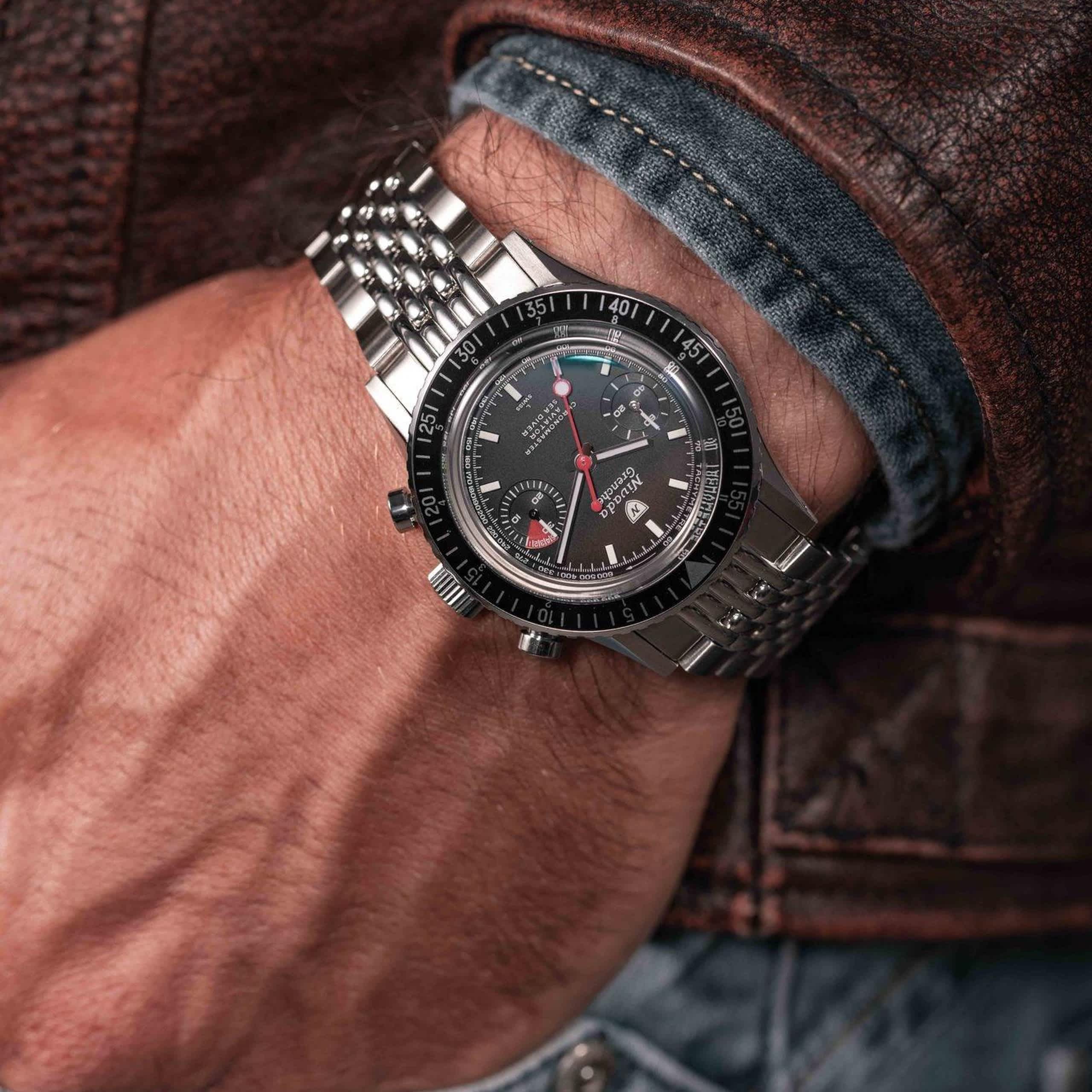 Nivada White Lollipop Manual INTER.BEZEL - Black leather