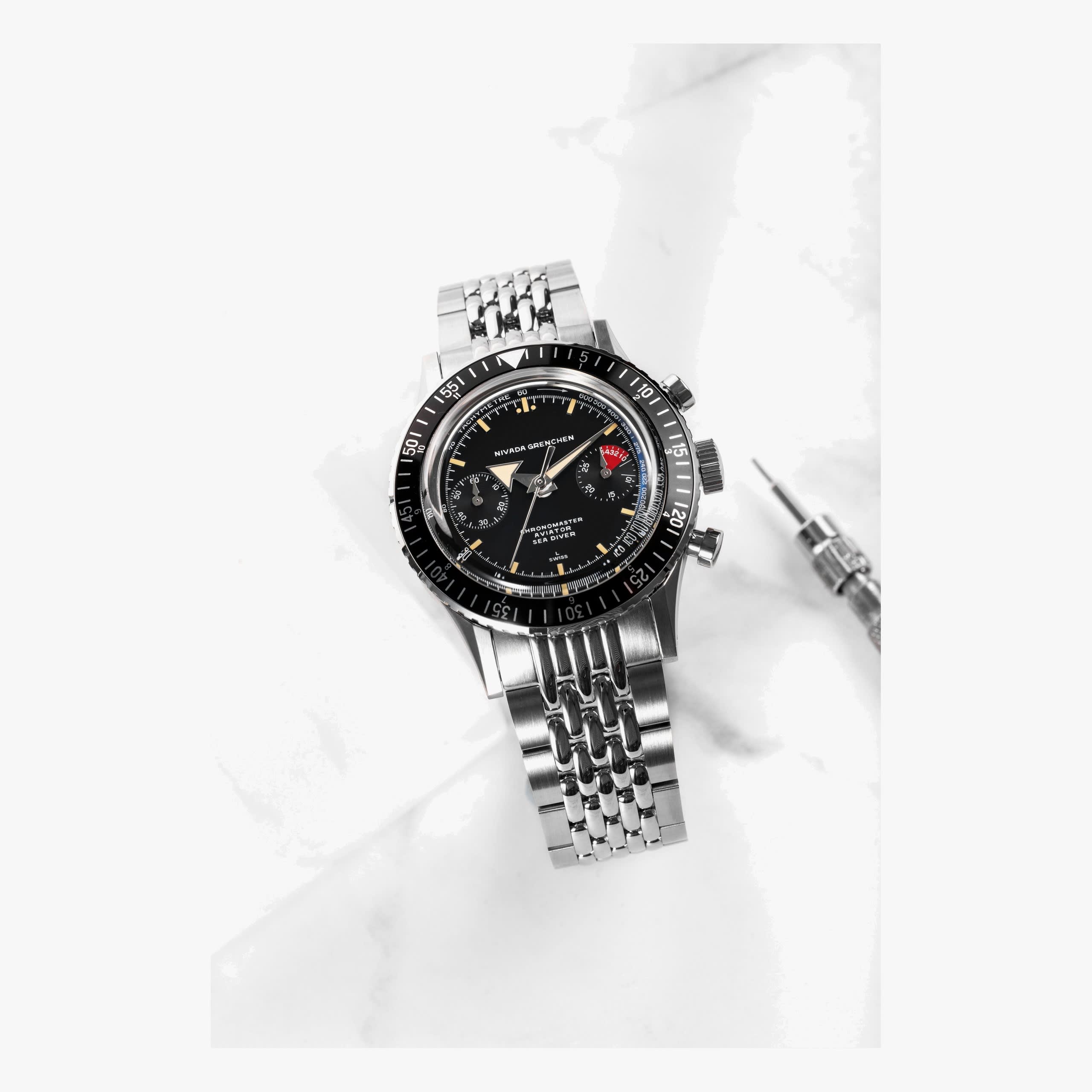 Nivada Broad Arrow INTER.BEZEL - Manual - Black leather