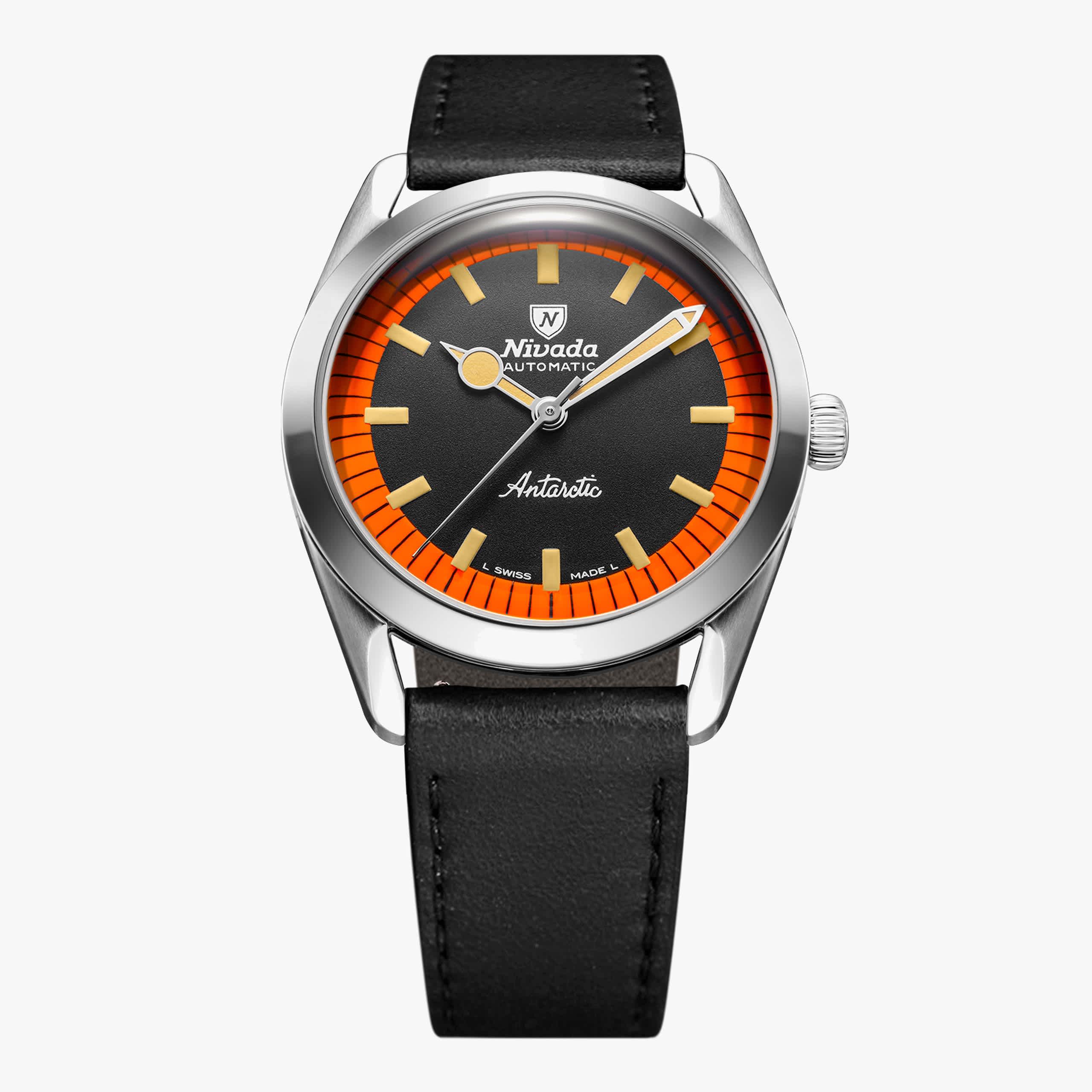 Nivada Super Antarctic Black & Orange - 38mm - Black Leather / NO Date