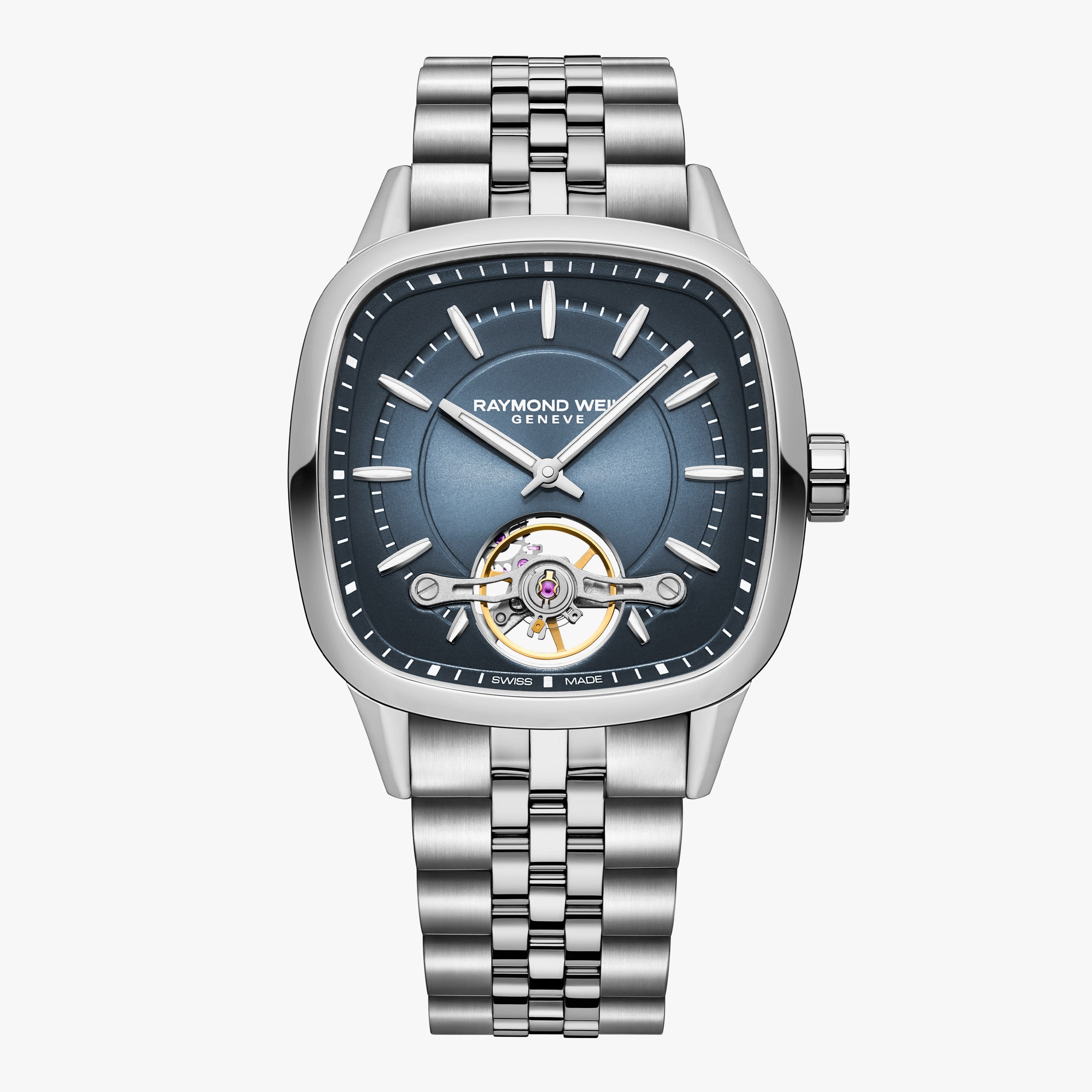 Raymond Weil Freelancer Calibre RW1212 Men's Automatic Blue Steel Cushion Shape Watch, 40 x