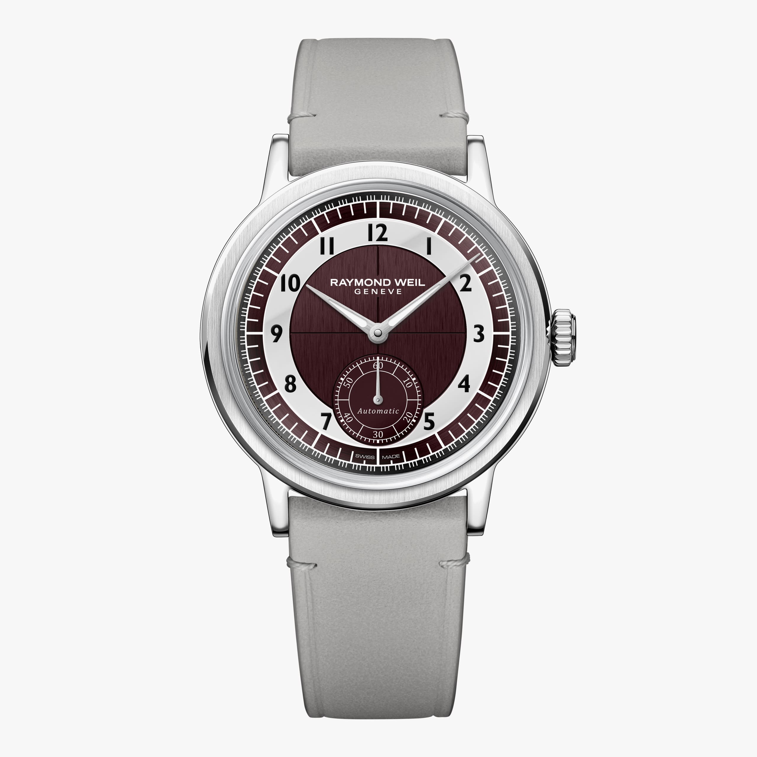 Raymond Weil Millesime Men's Automatic Small Seconds Tuxedo Burgundy and Light Grey Dial Watch