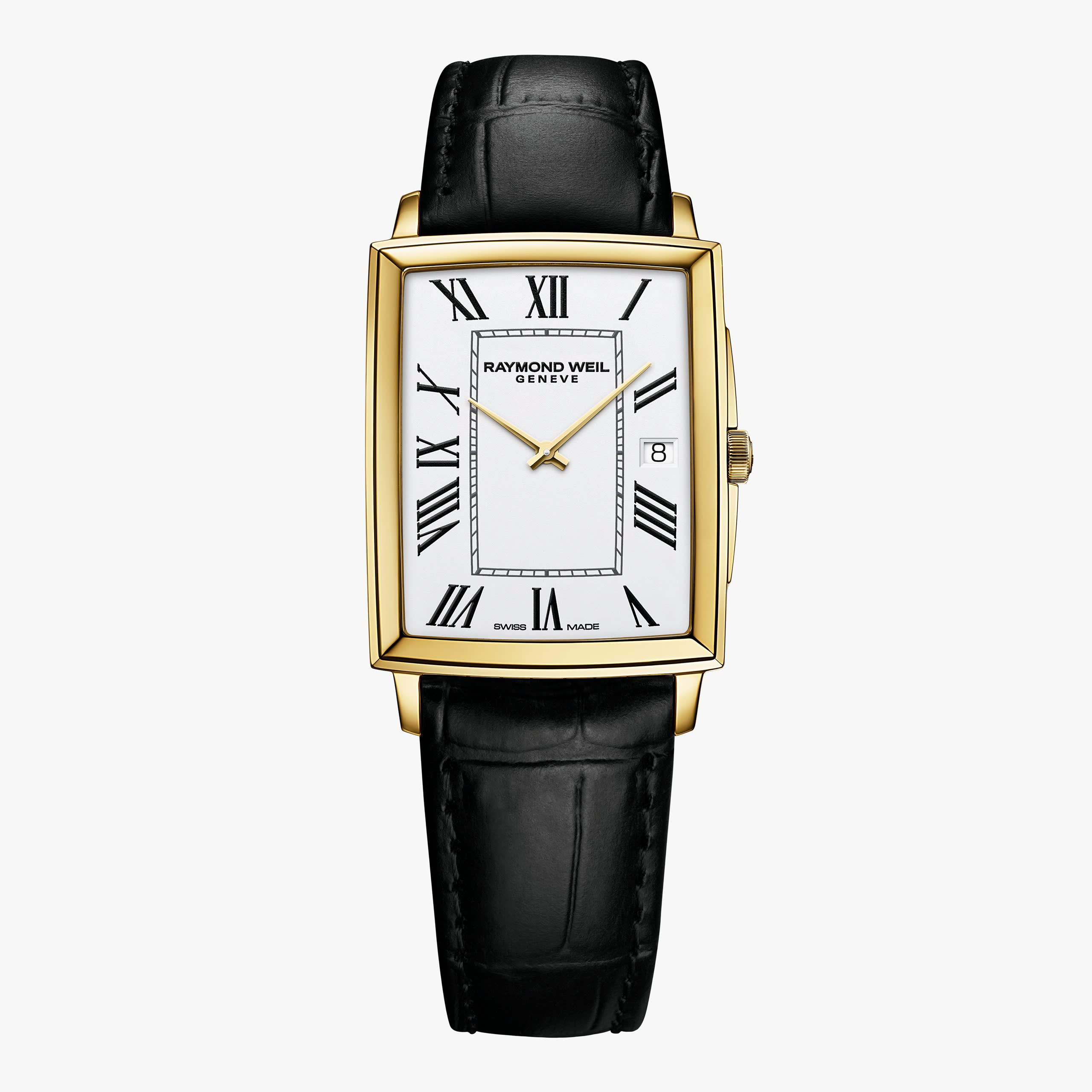 Raymond Weil Toccata Men's Gold PVD White Dial Leather Square Quartz Watch, 37 x