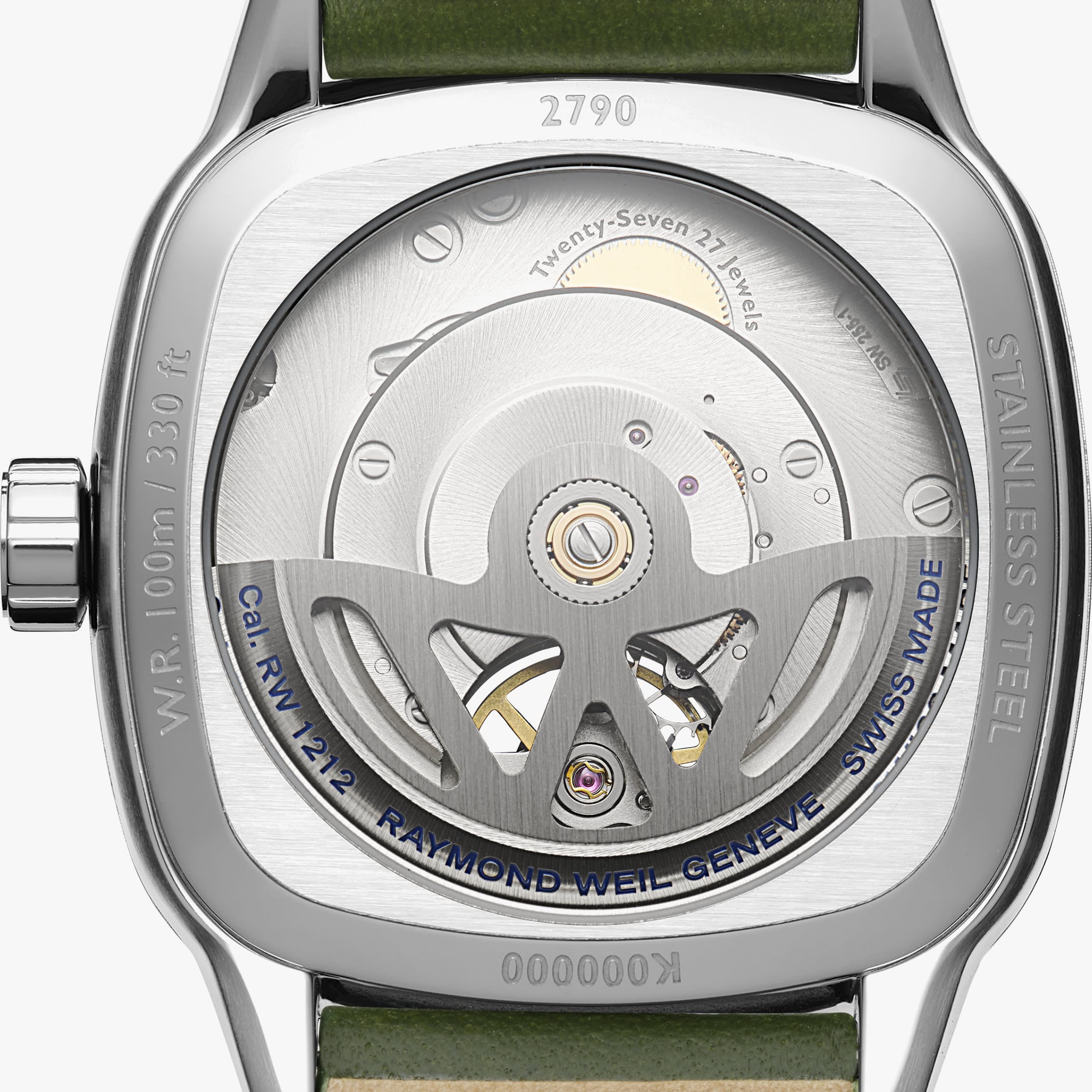 Raymond Weil Freelancer Calibre RW1212 Men's Automatic Green Leather Strap Cushion Shape Watch, 40 x