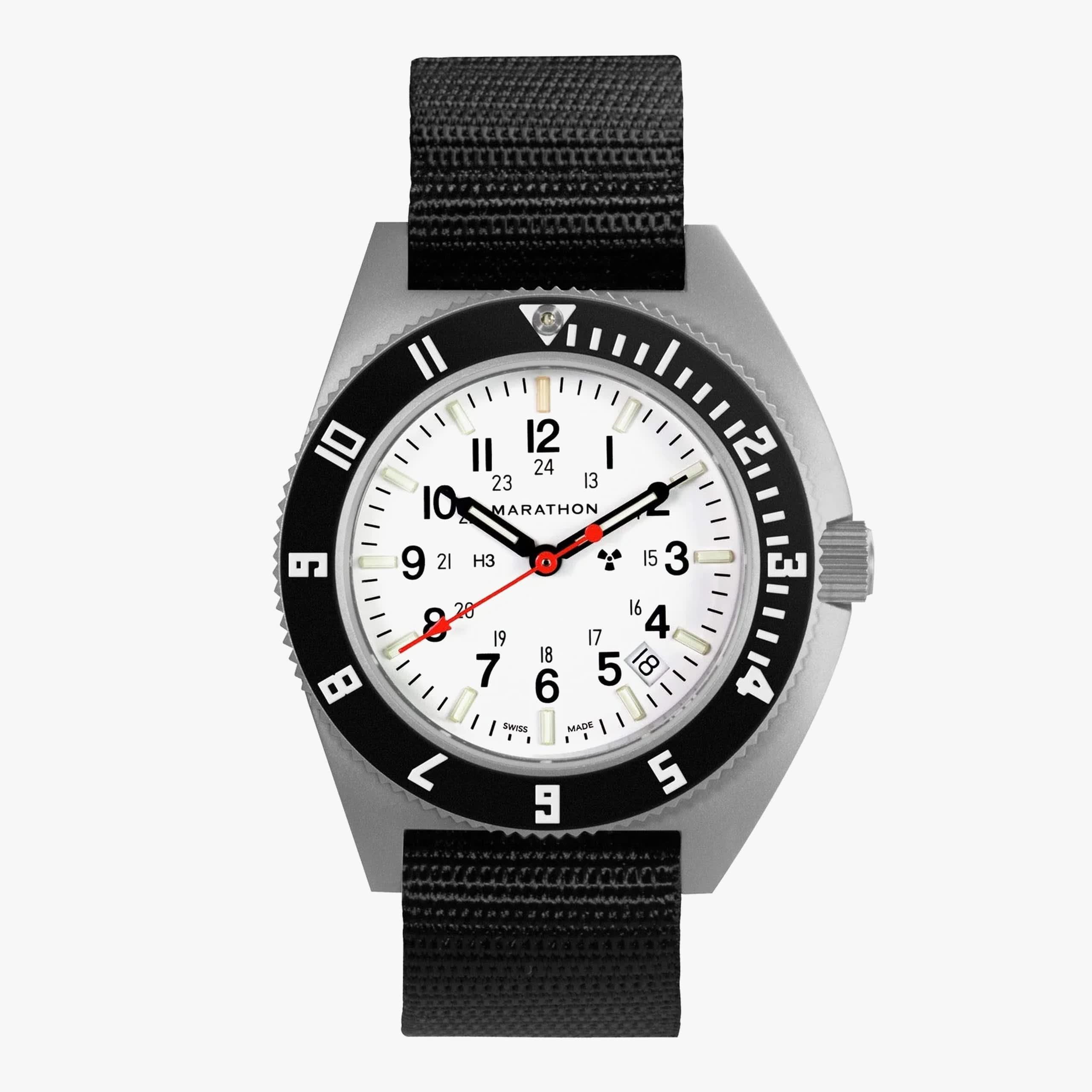 Marathon Arctic Steel Navigator w/ Date (SSNAV-D) on Ballistic Nylon (10 inches)