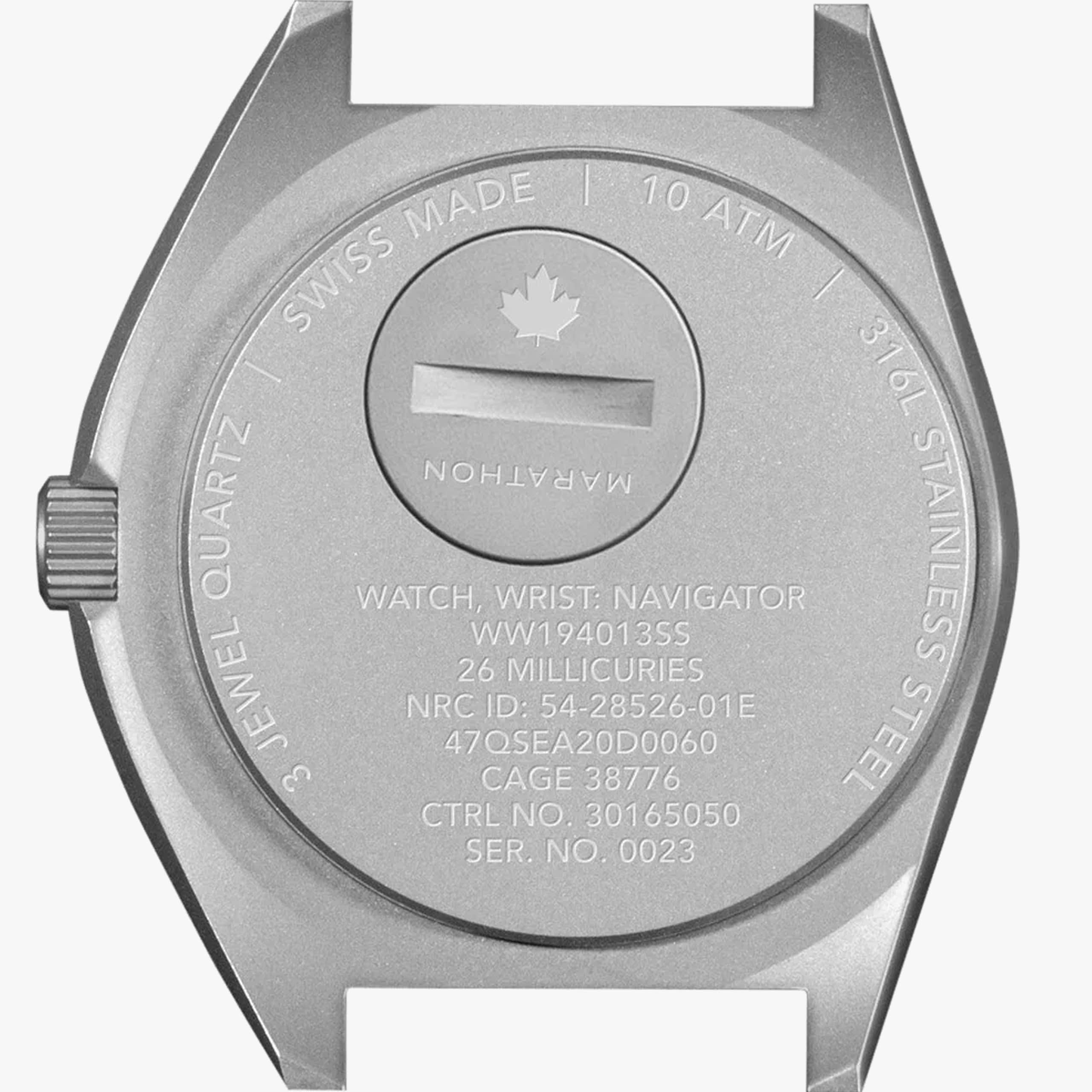 Marathon Arctic Steel Navigator w/ Date (SSNAV-D) on Ballistic Nylon (10 inches)