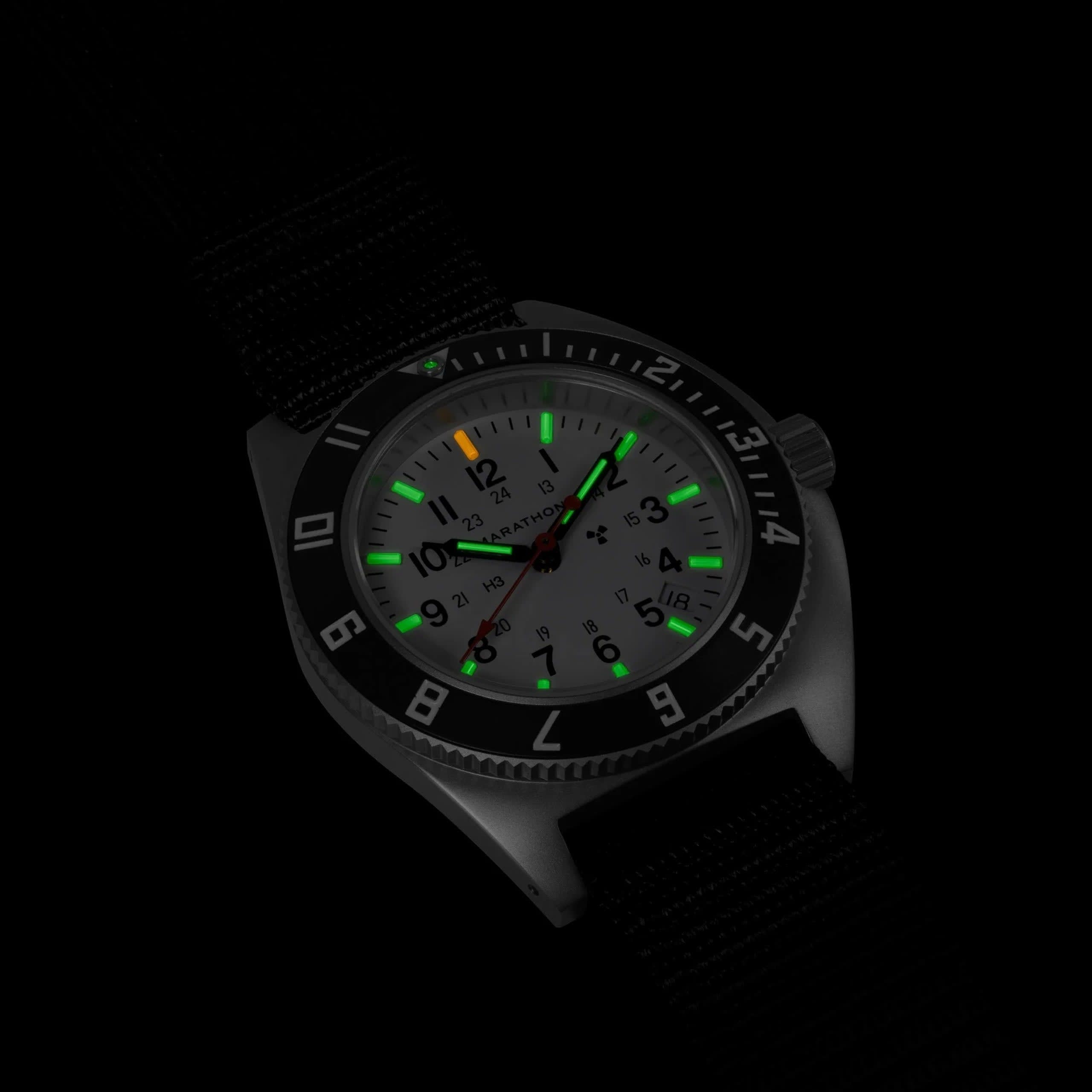 Marathon Arctic Steel Navigator w/ Date (SSNAV-D) on Ballistic Nylon (10 inches)