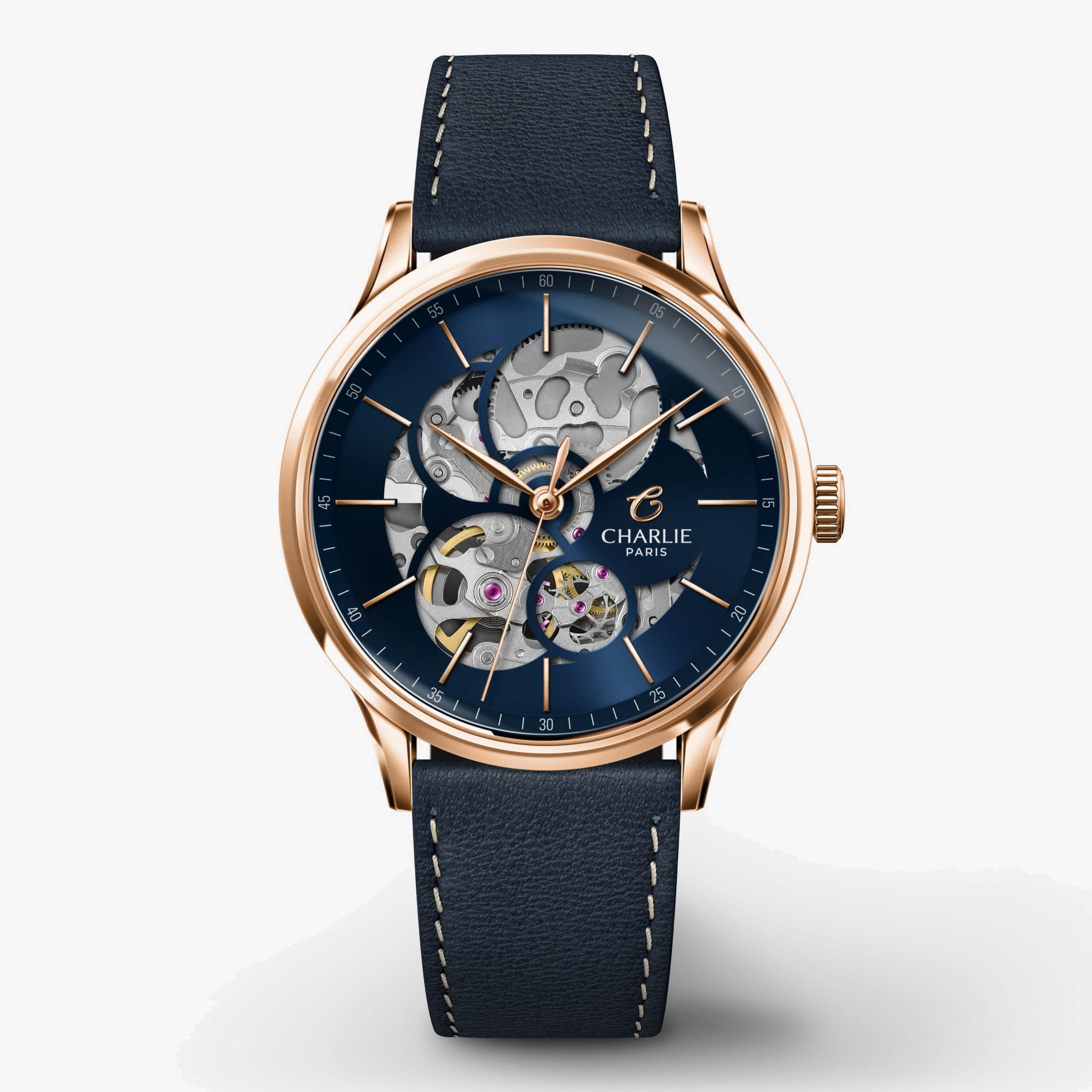 Charlie Paris Initial 36 - Openwork - Rose Gold/Blue