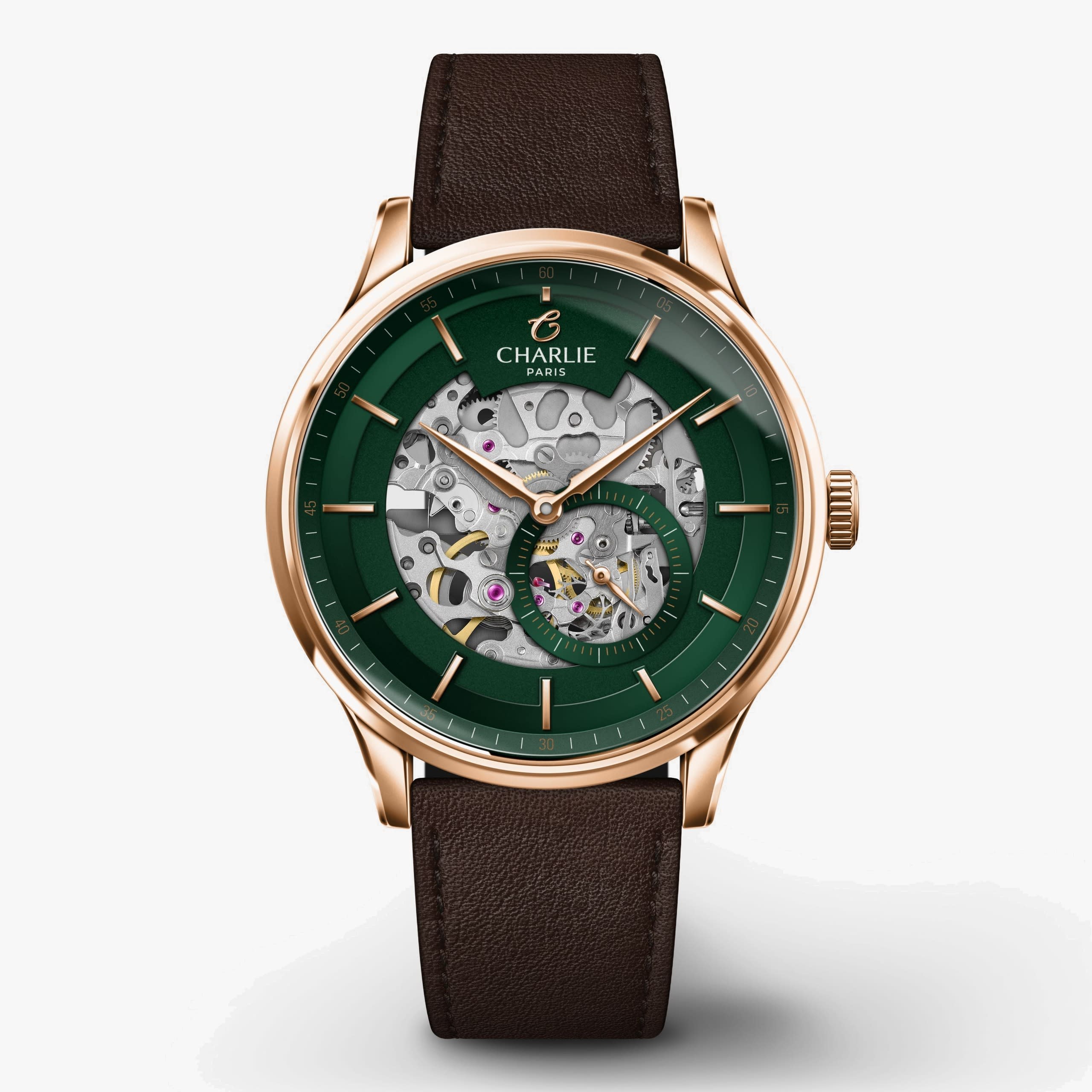 Charlie Paris Initial - Skeleton - Green & Rose gold