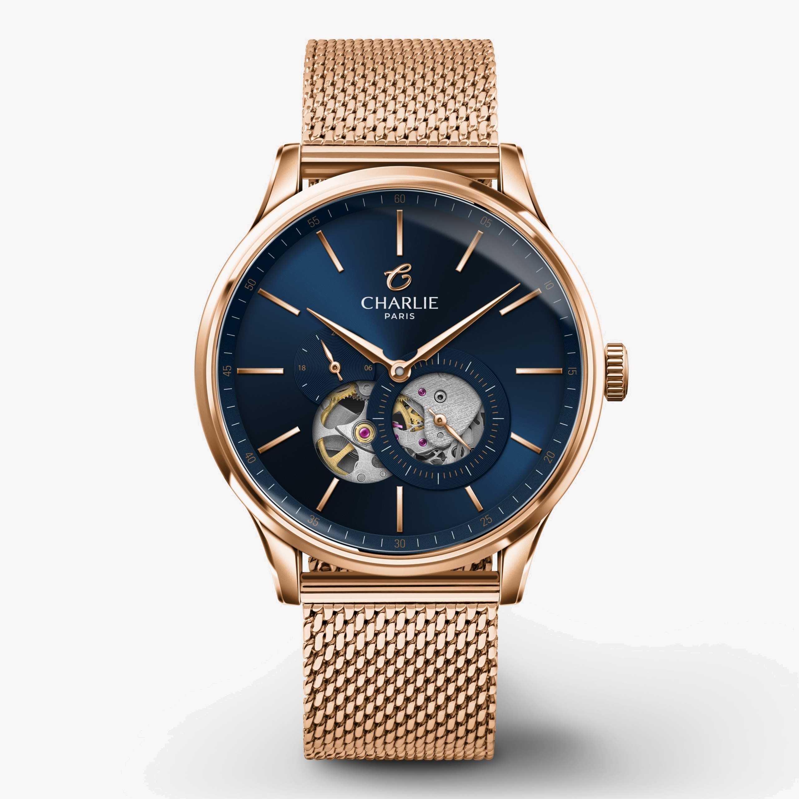 Charlie Paris Initial - Open Heart - Rose gold/Blue