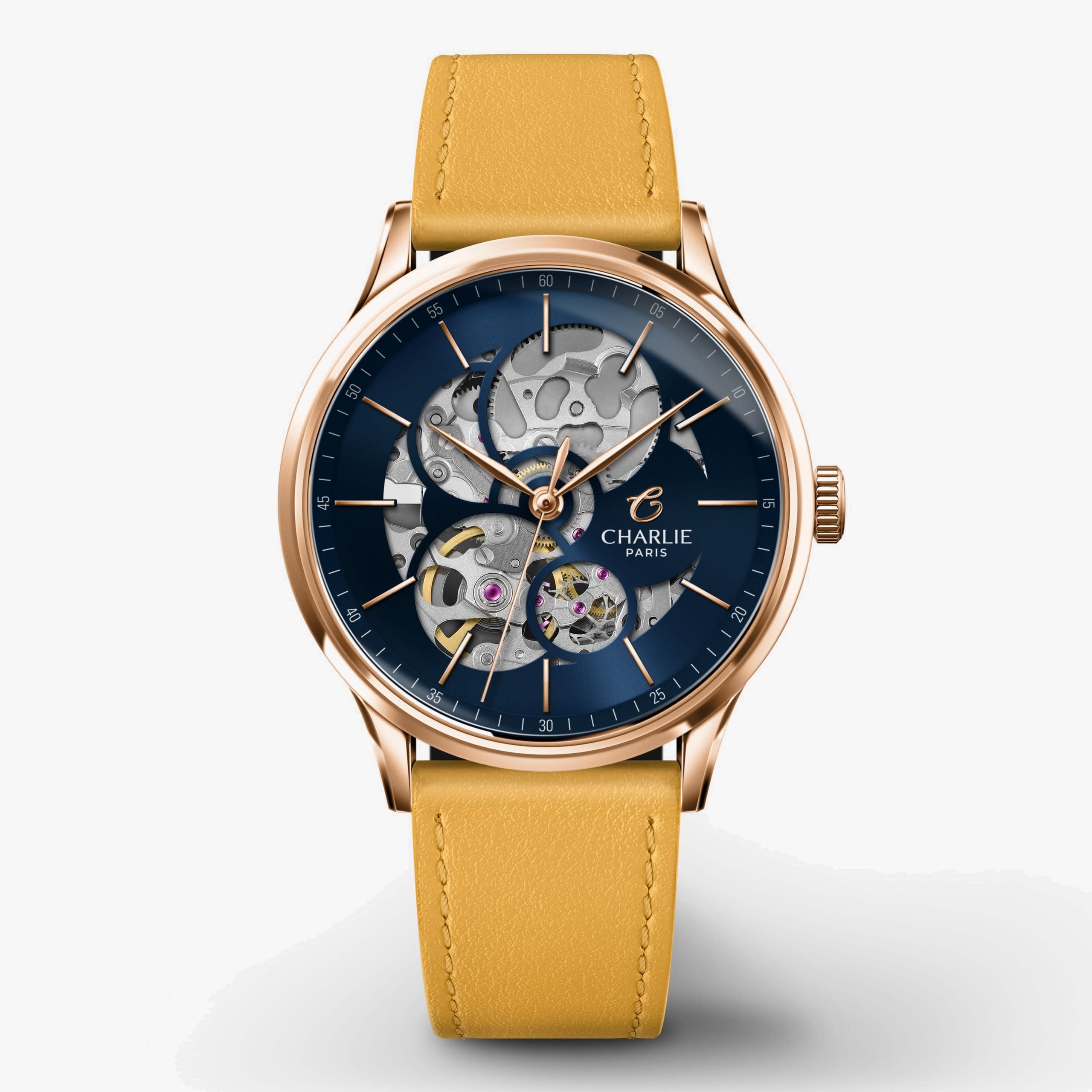 Charlie Paris Initial 36 - Openwork - Rose Gold/Blue - Cuire amarillo toscan