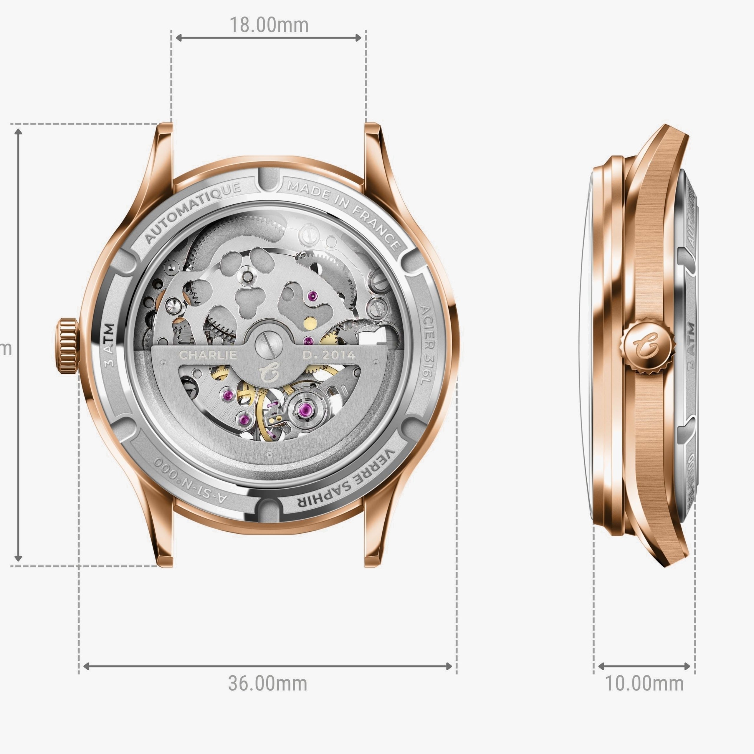 Charlie Paris Initial 36 - Openwork - Rose Gold/Blue - Cuire amarillo toscan