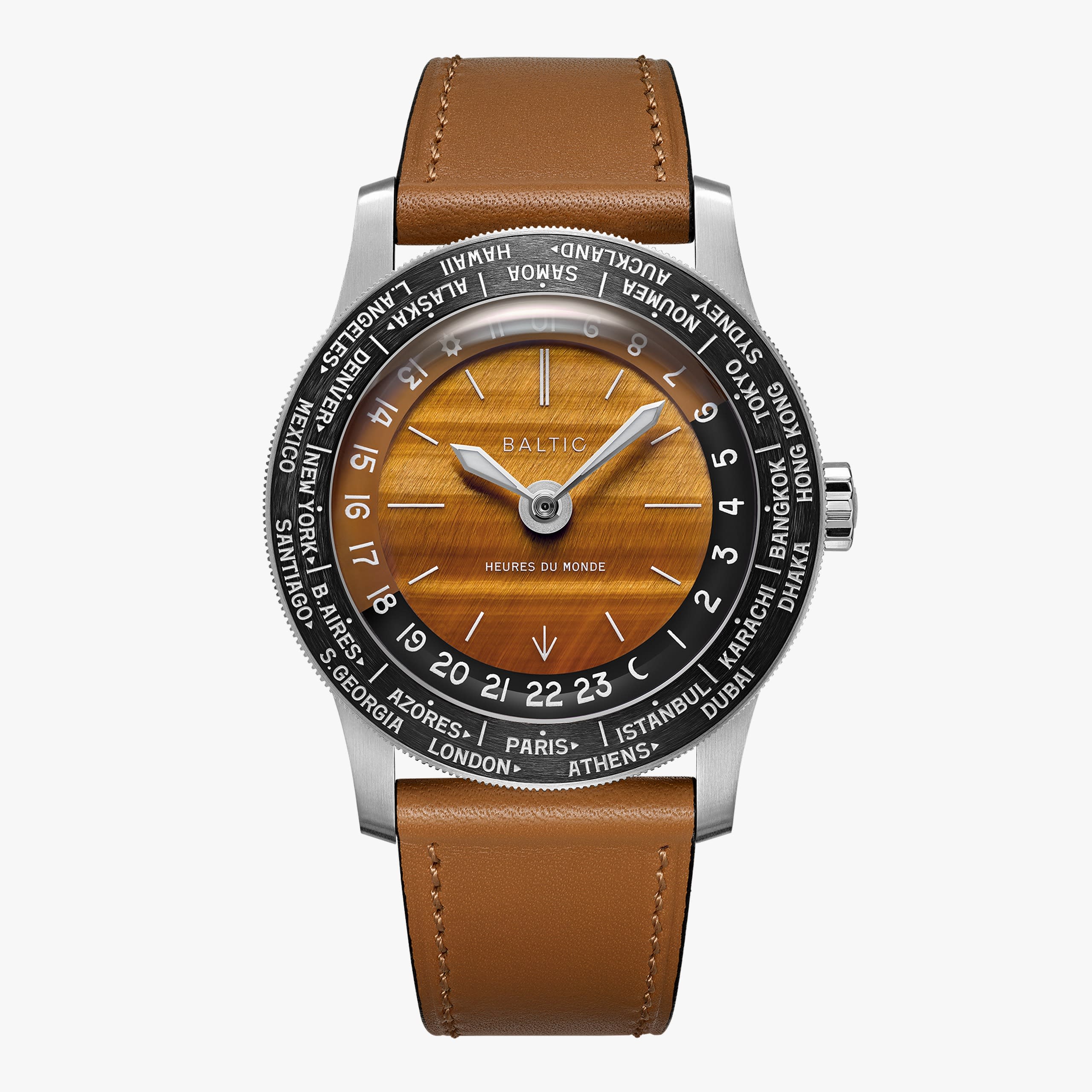 Baltic Heures du Monde - Worldtimer - Tiger Eye - Cuir Cognac