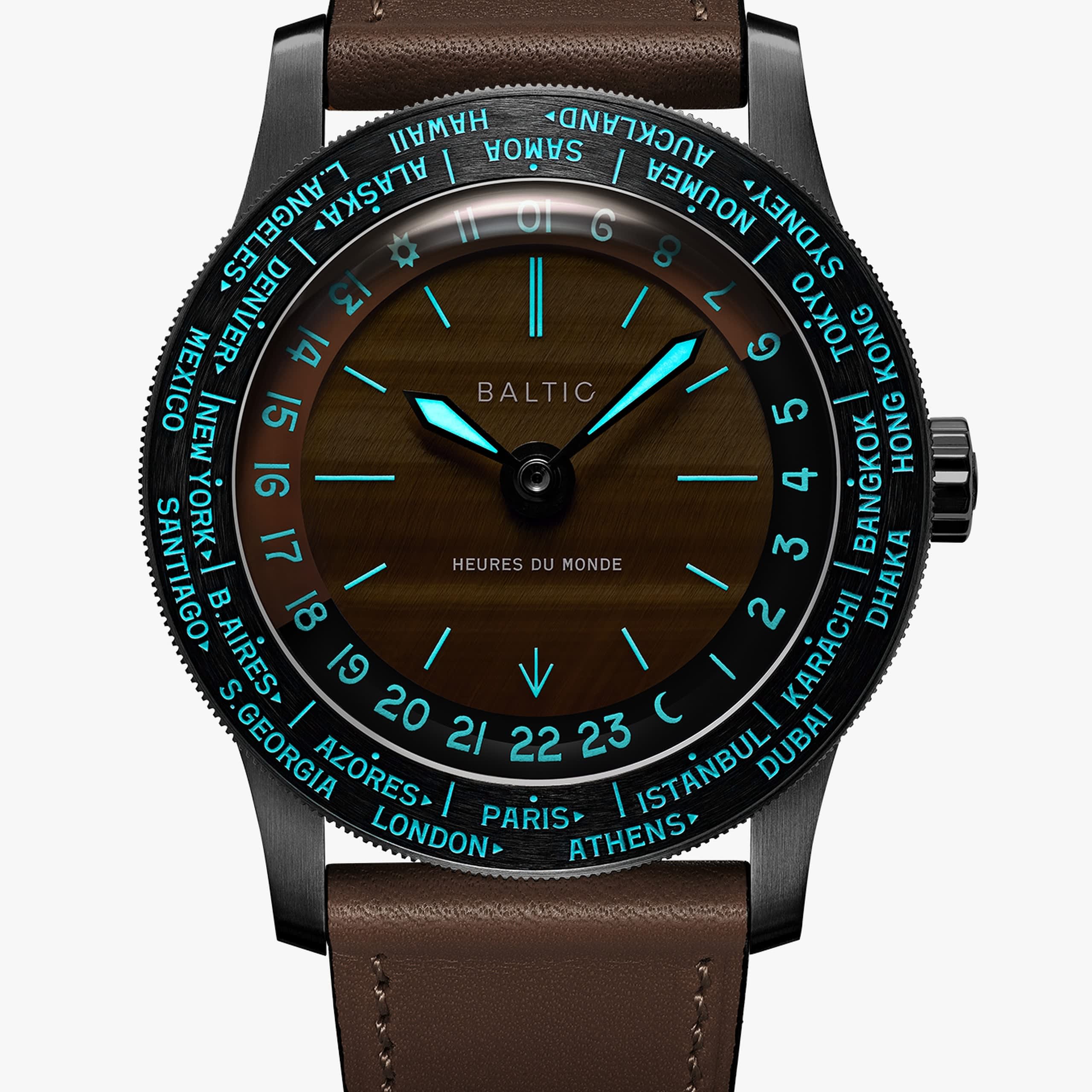 Baltic Heures du Monde - Worldtimer - Tiger Eye - Cuir Cognac