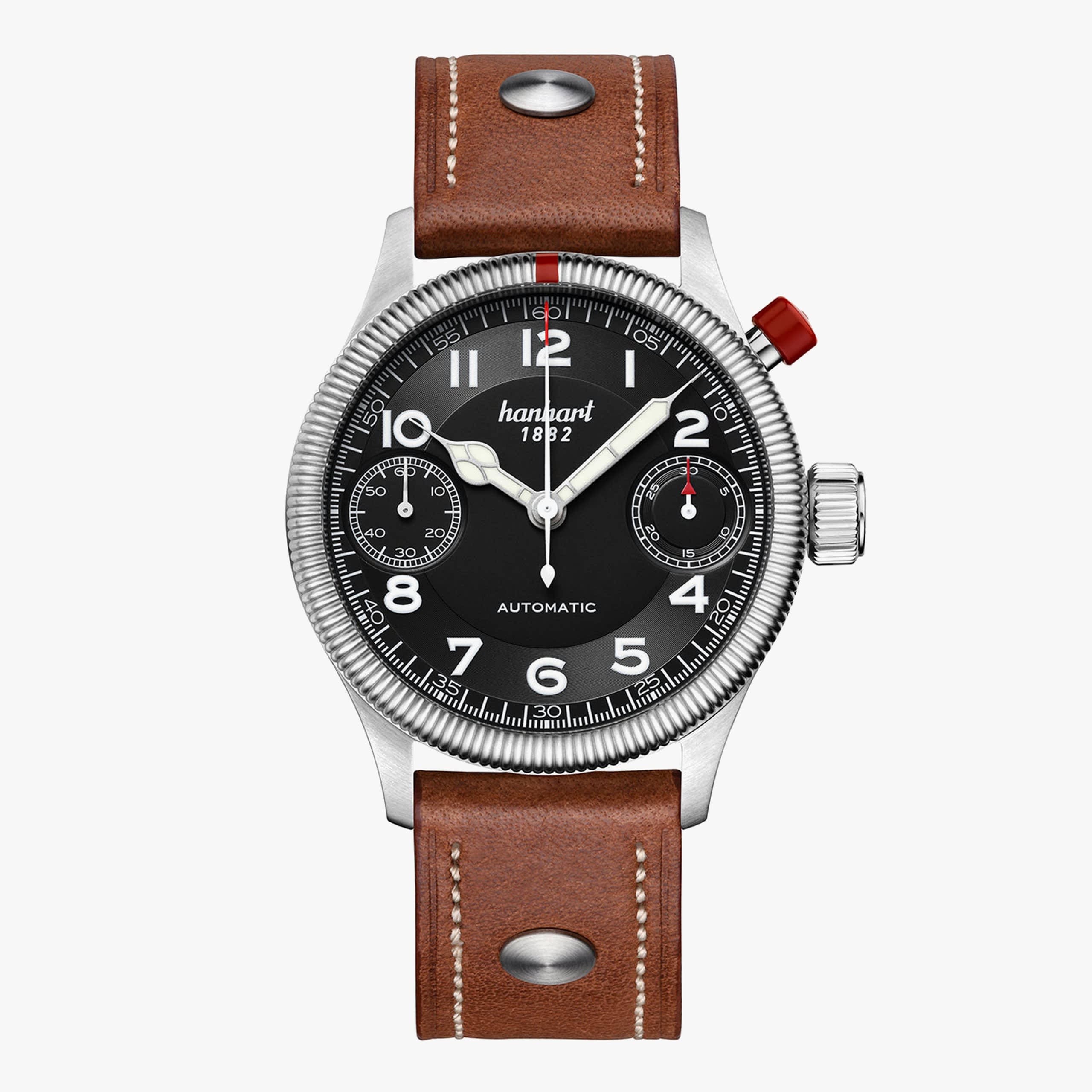 Hanhart Pioneer MonoScope, black fluted bezel, 45 mm